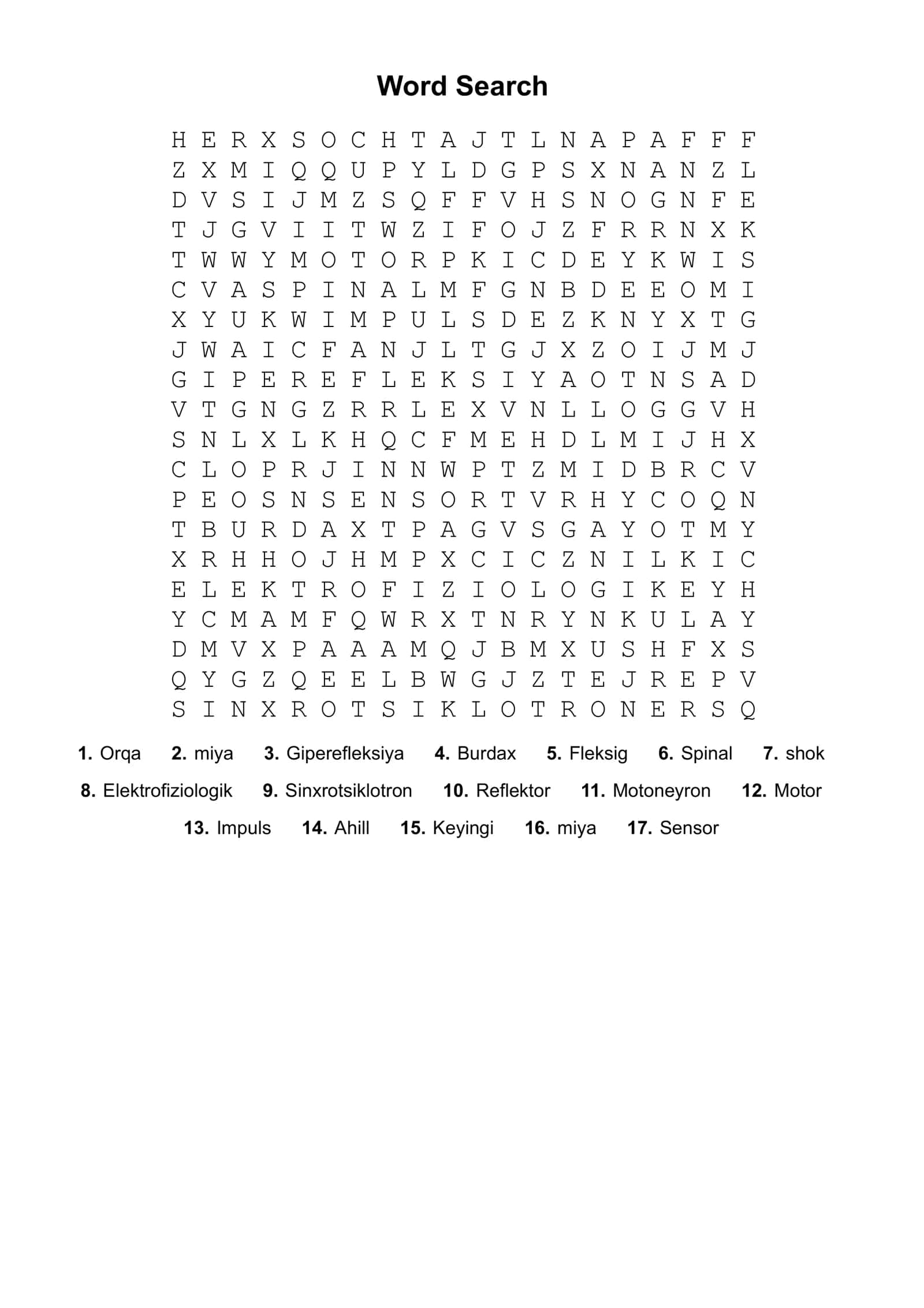 orqa miya fiziologiyasi Word Search