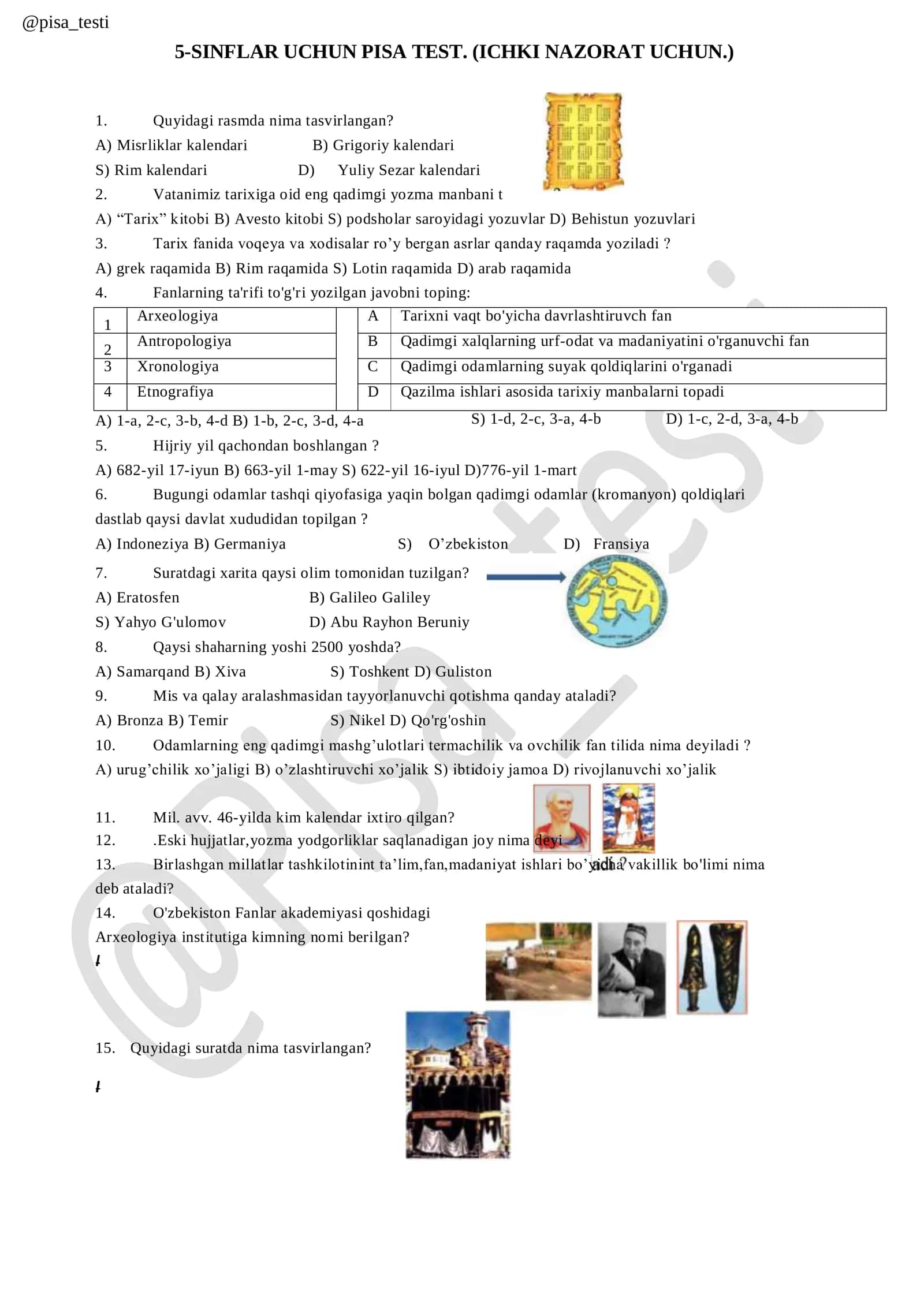 5-SINFLAR UCHUN PISA TEST