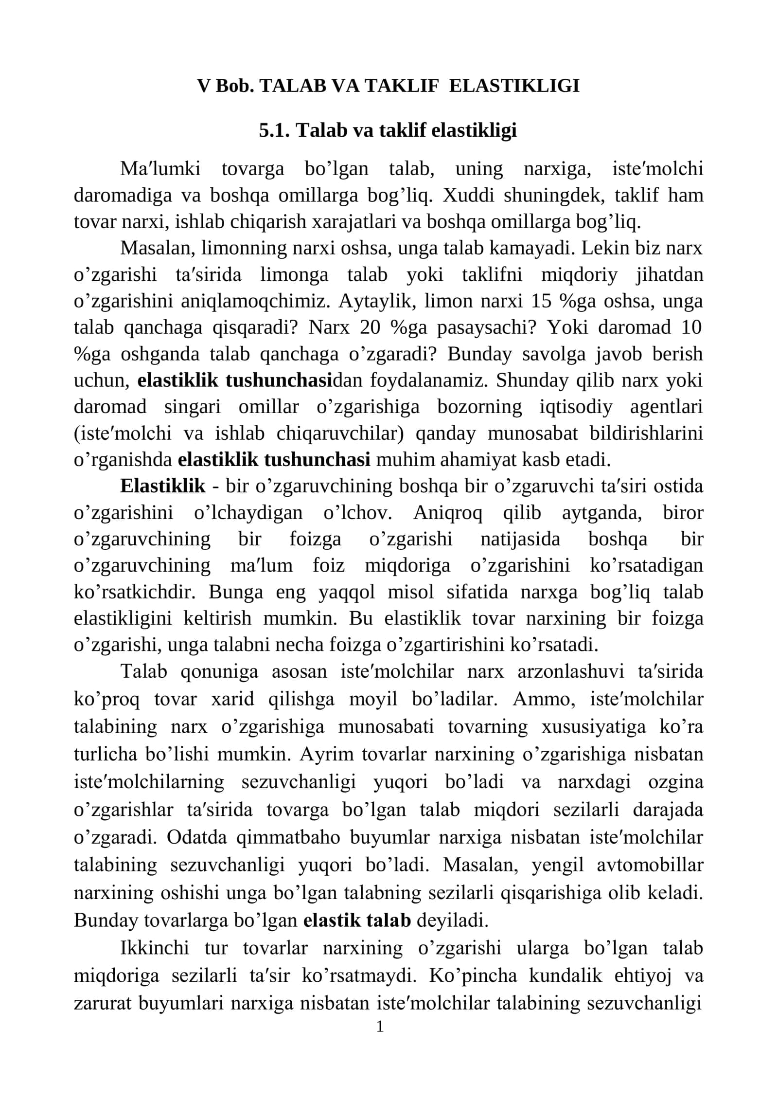 Talab va taklif elastikligi