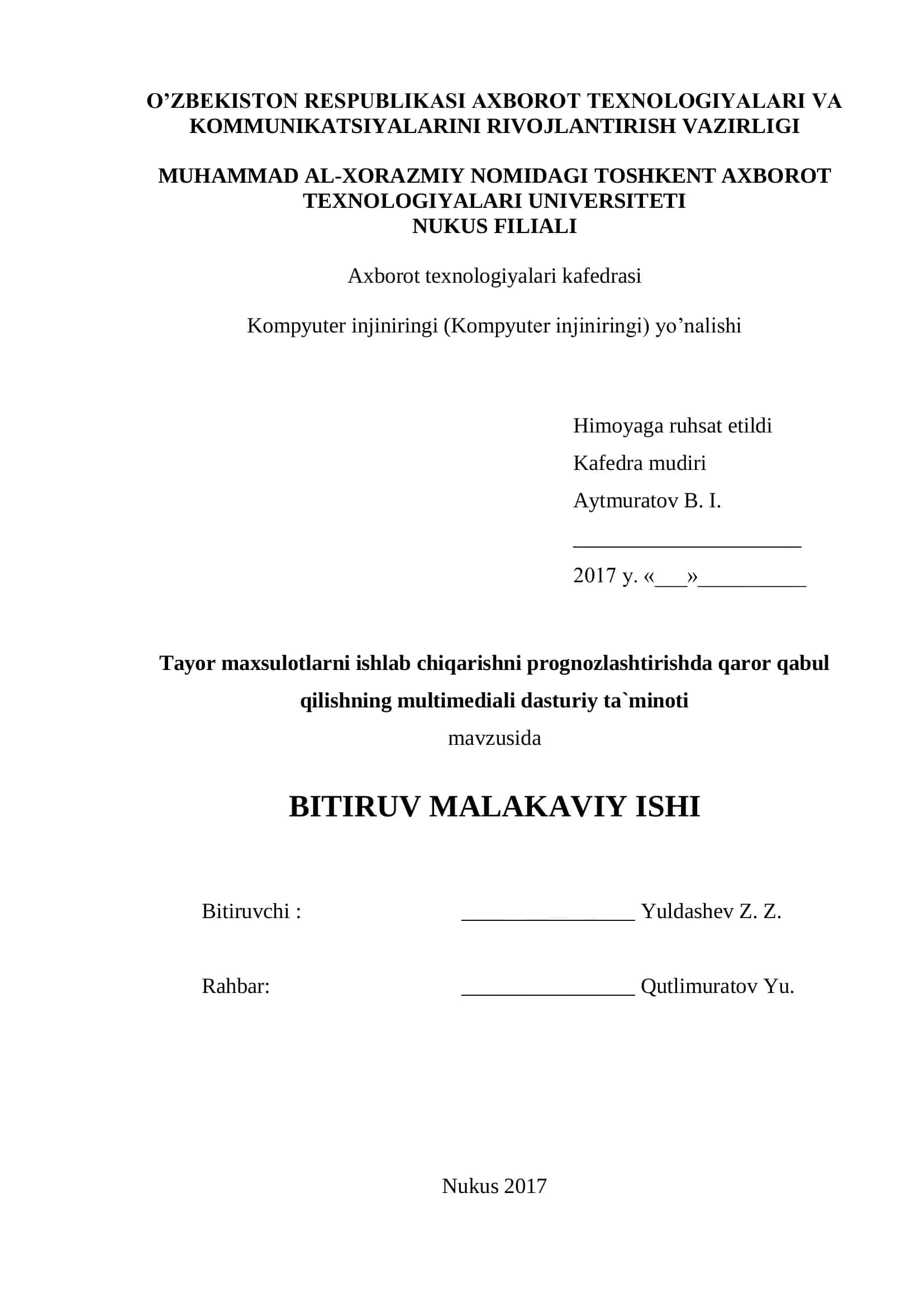 Tayor maxsulotlarni ishlab chiqarishni prognozlashtirishda qaror qabul qilishning multimediali dasturiy ta`minoti