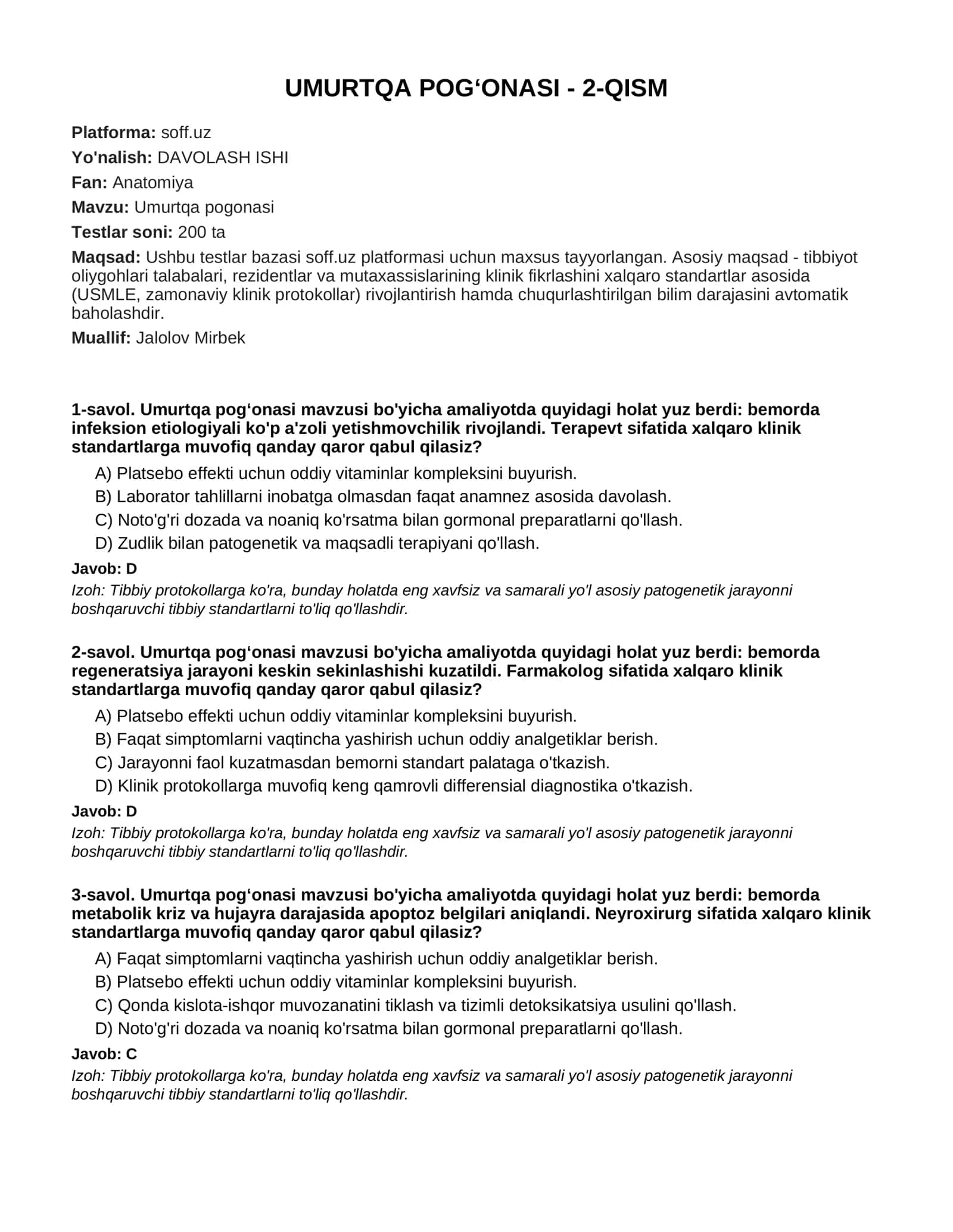 UMURTQA POG‘ONASI - 2-QISM