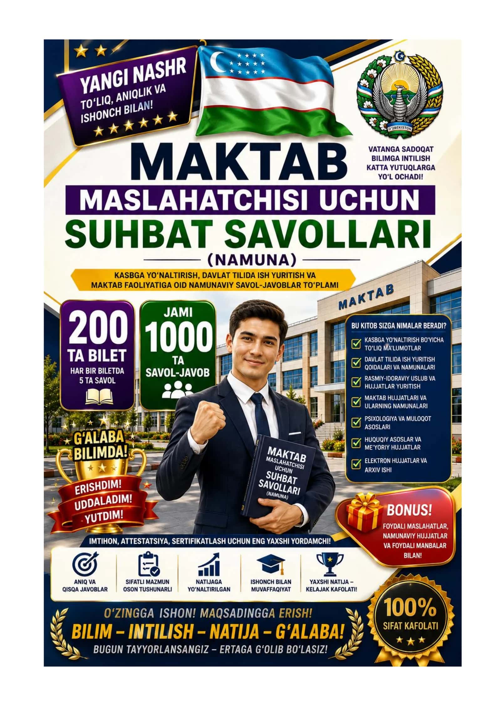Maktab Maslahatchisi Tayyorlov Testlar va Suhbat Savollari 1000+
