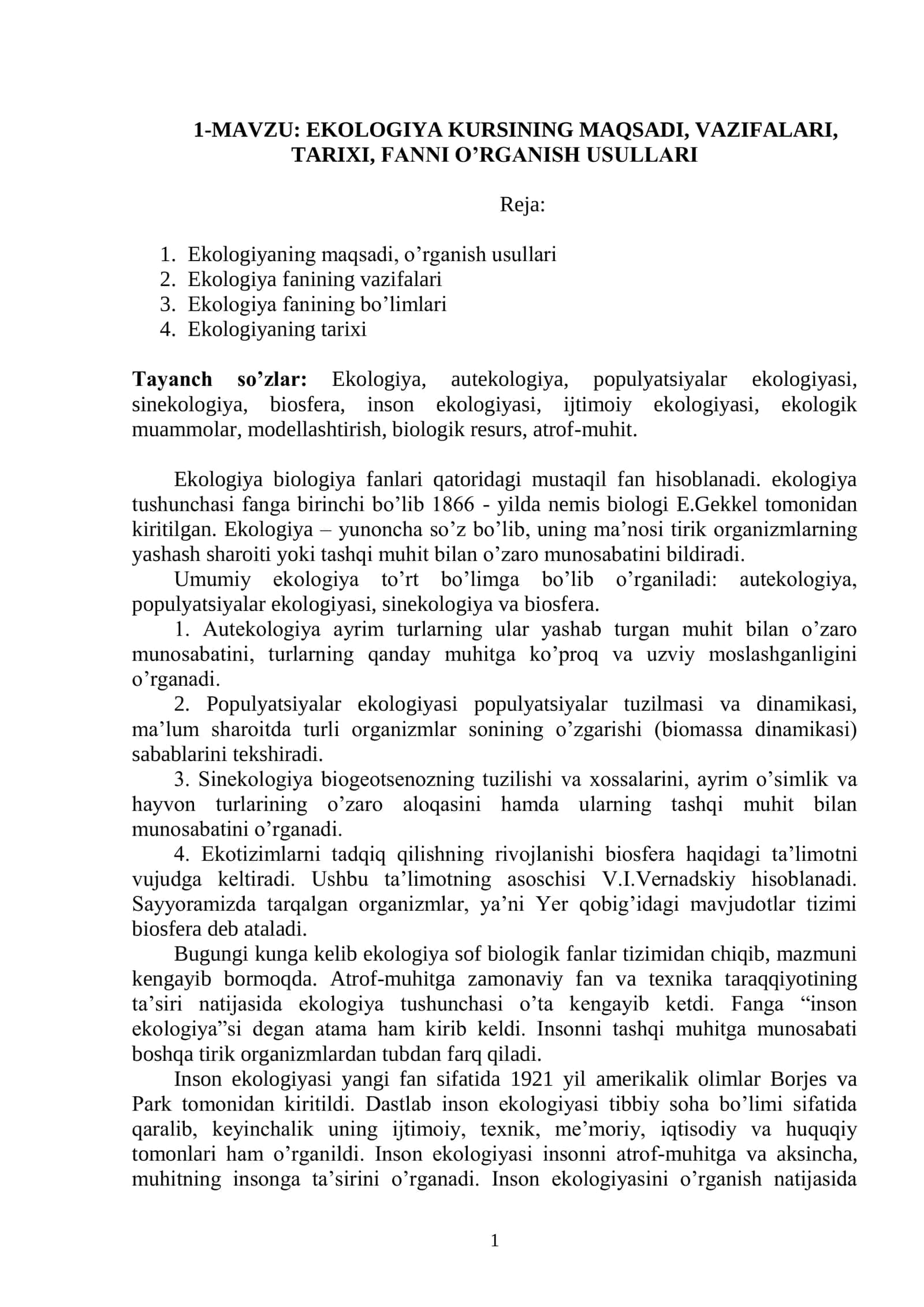 EKOLOGIYA KURSI