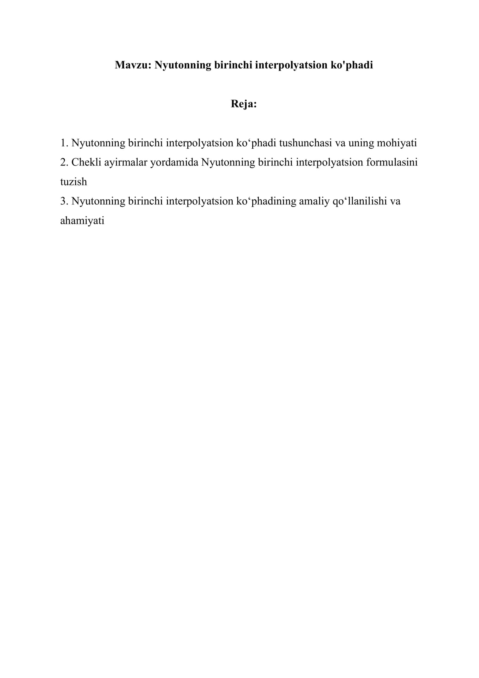 Nyutonning birinchi interpolyatsion ko'phadi