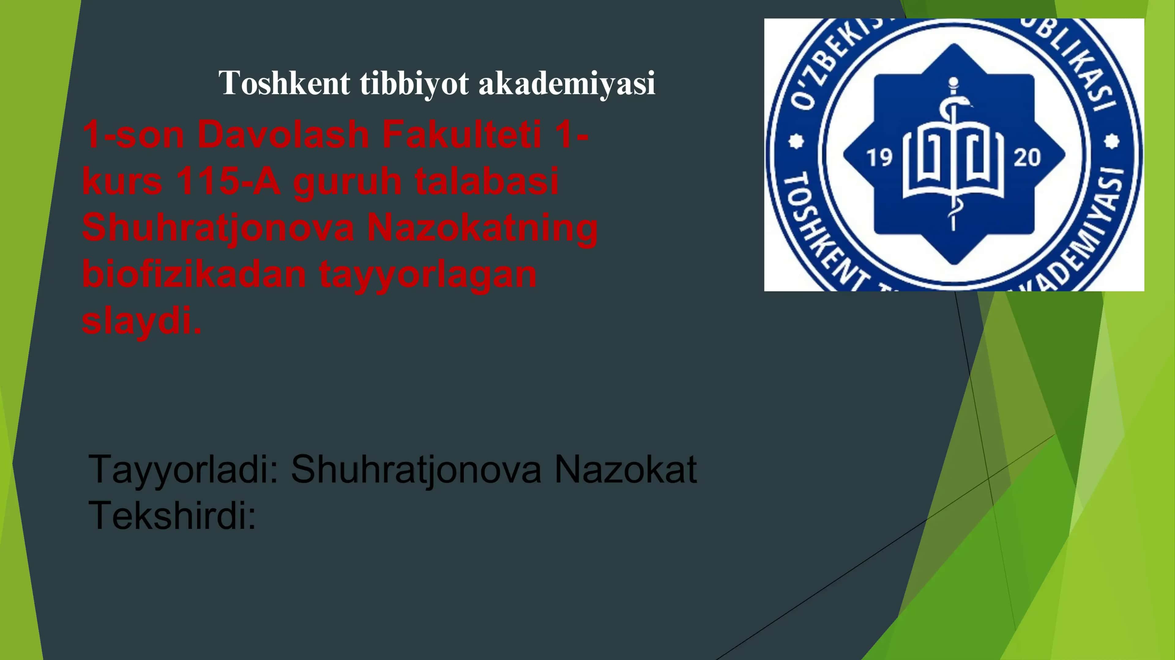 Toshkent Tibbiyot Akademiyasi Slaydi