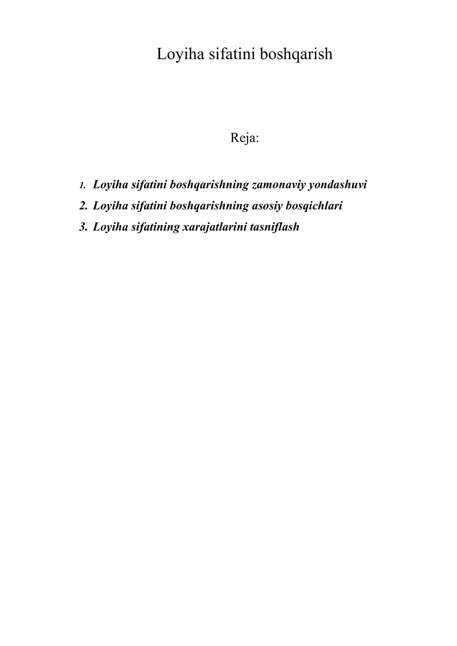 Loyiha sifatini boshqarish