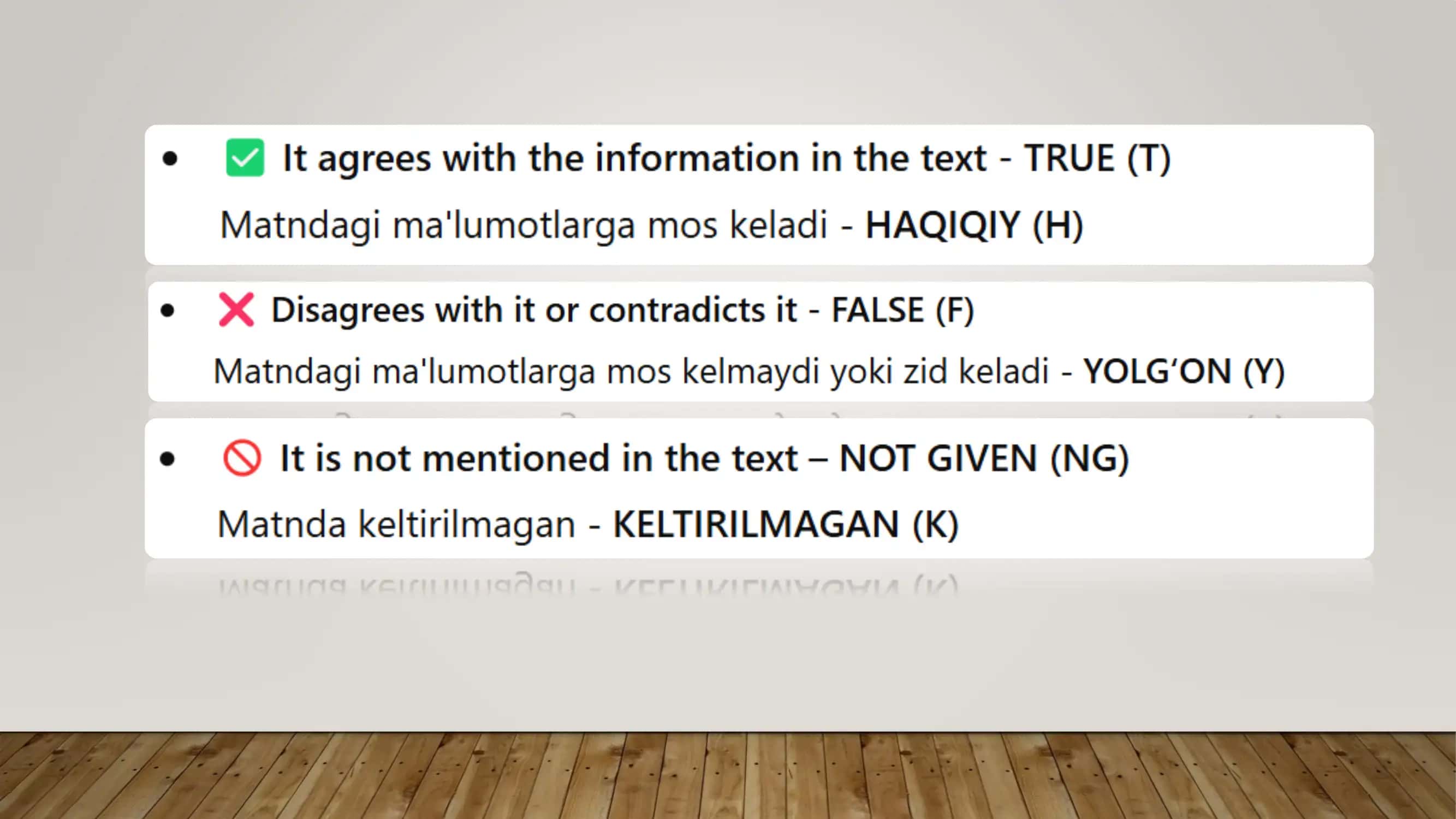IELTS Reading "True/False/Not given" savol turi tahlili
