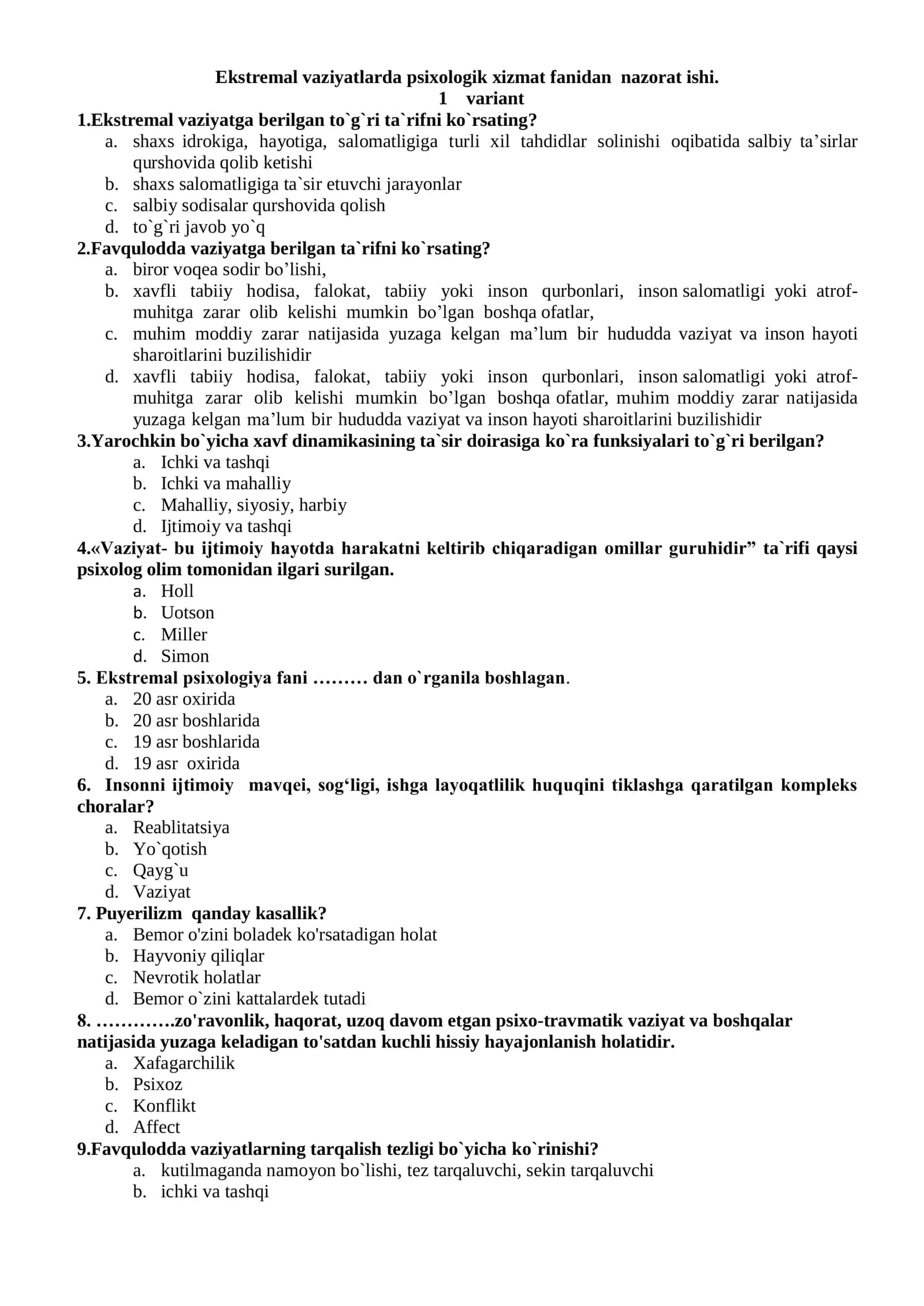 Ekstremal vaziyatlarda psixologik xizmat