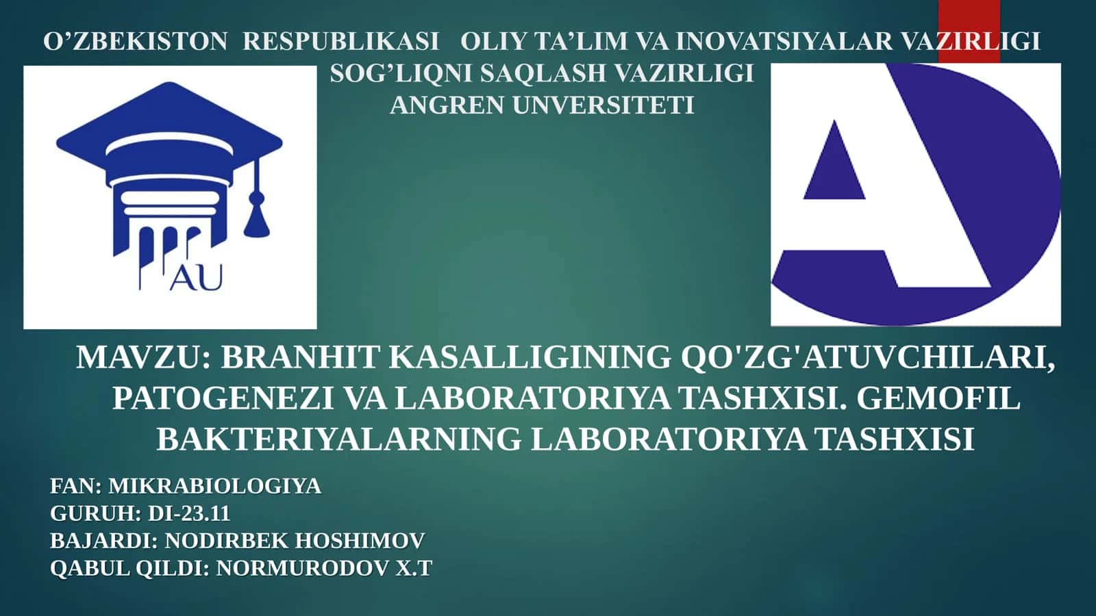 Branhit Kasalligining Qo'zg'atuvchilari, Patogenezi va Laboratoriya Tashxisi