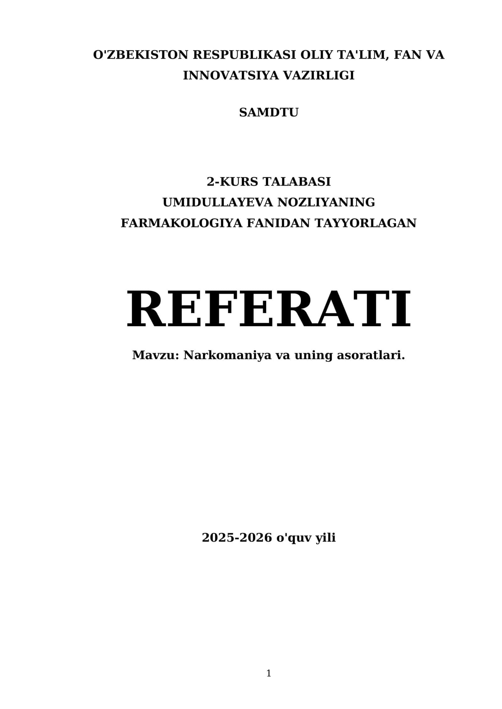 Narkomaniya va uning asoratlari