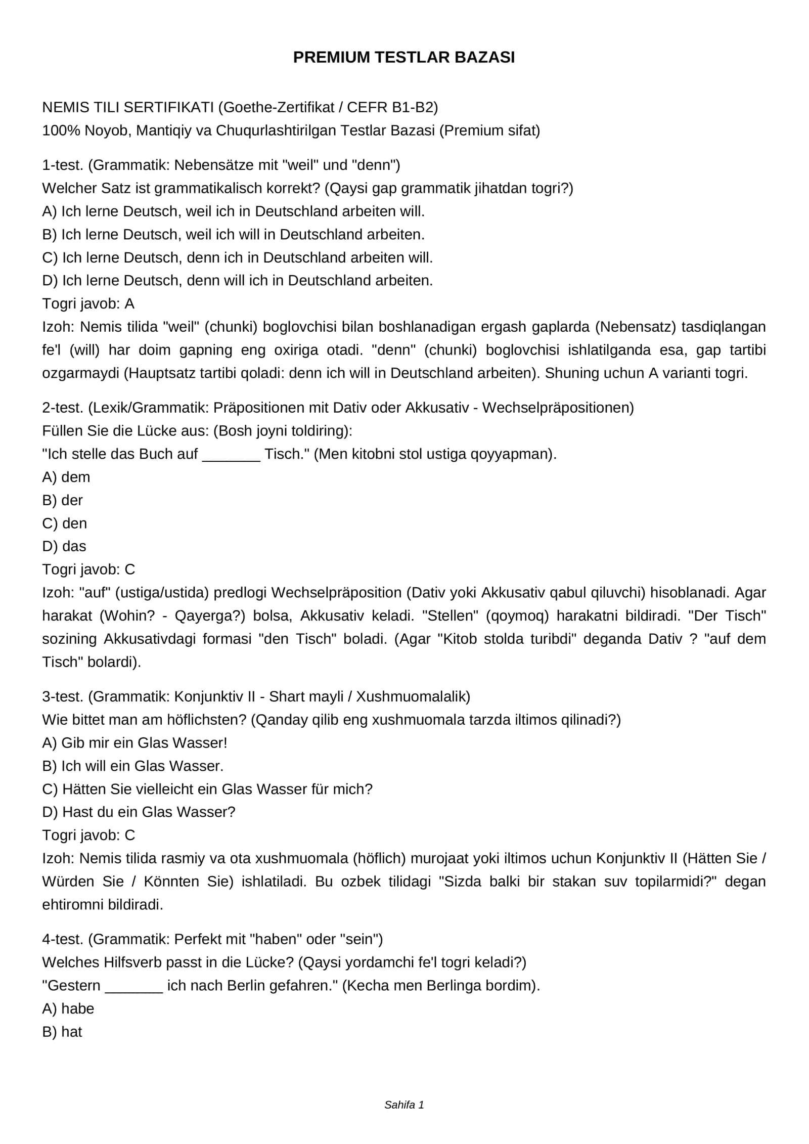 PREMIUM TESTLAR BAZASI
