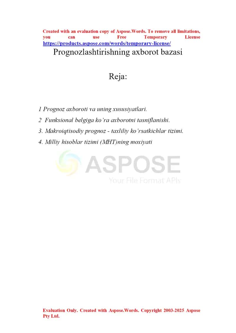 Prognozlashtirishning axborot bazasi