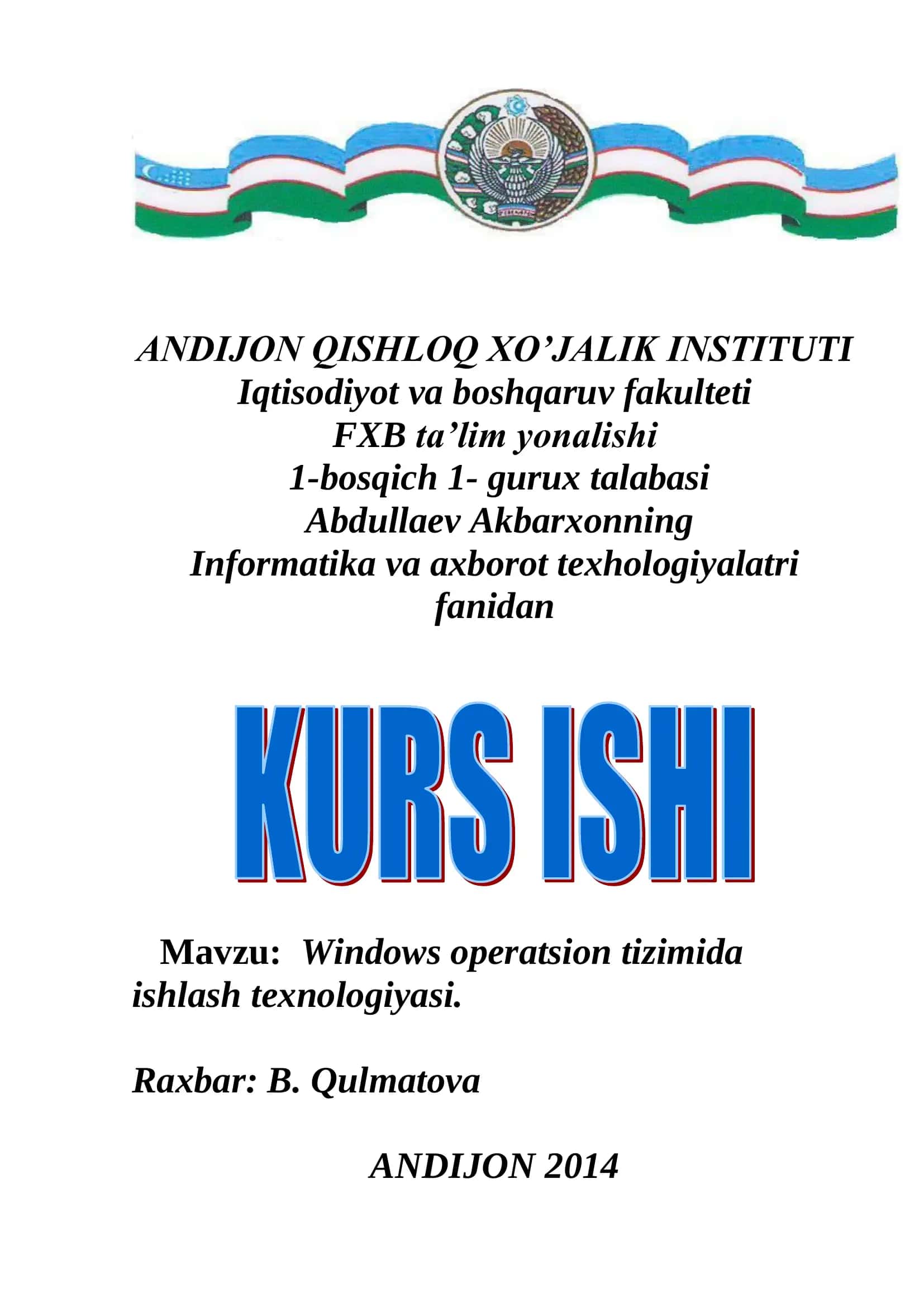 Windows operatsion tizimida ishlash texnologiyasi