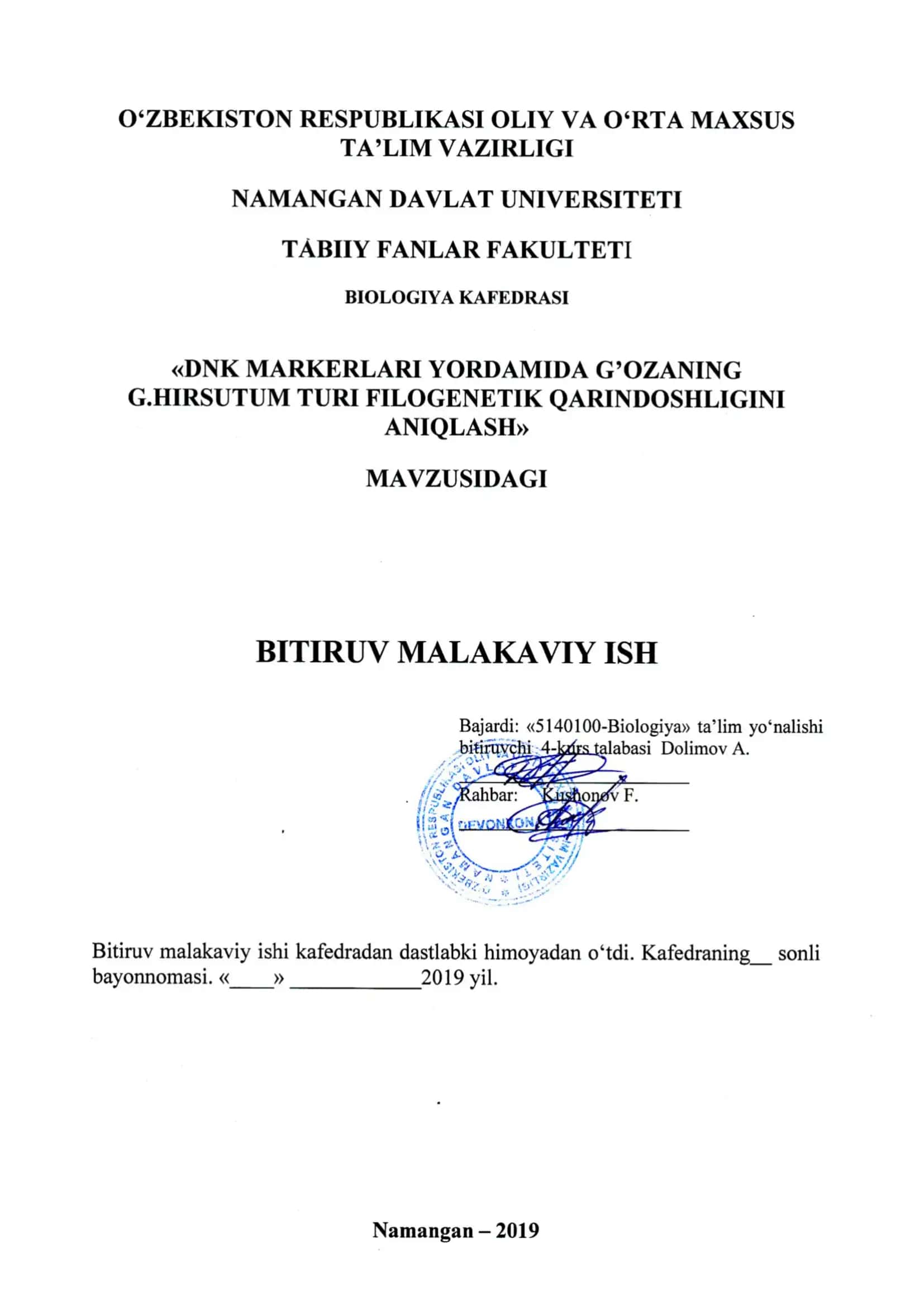 O‘simlik to‘qimasidan genom DNKsini ajratish