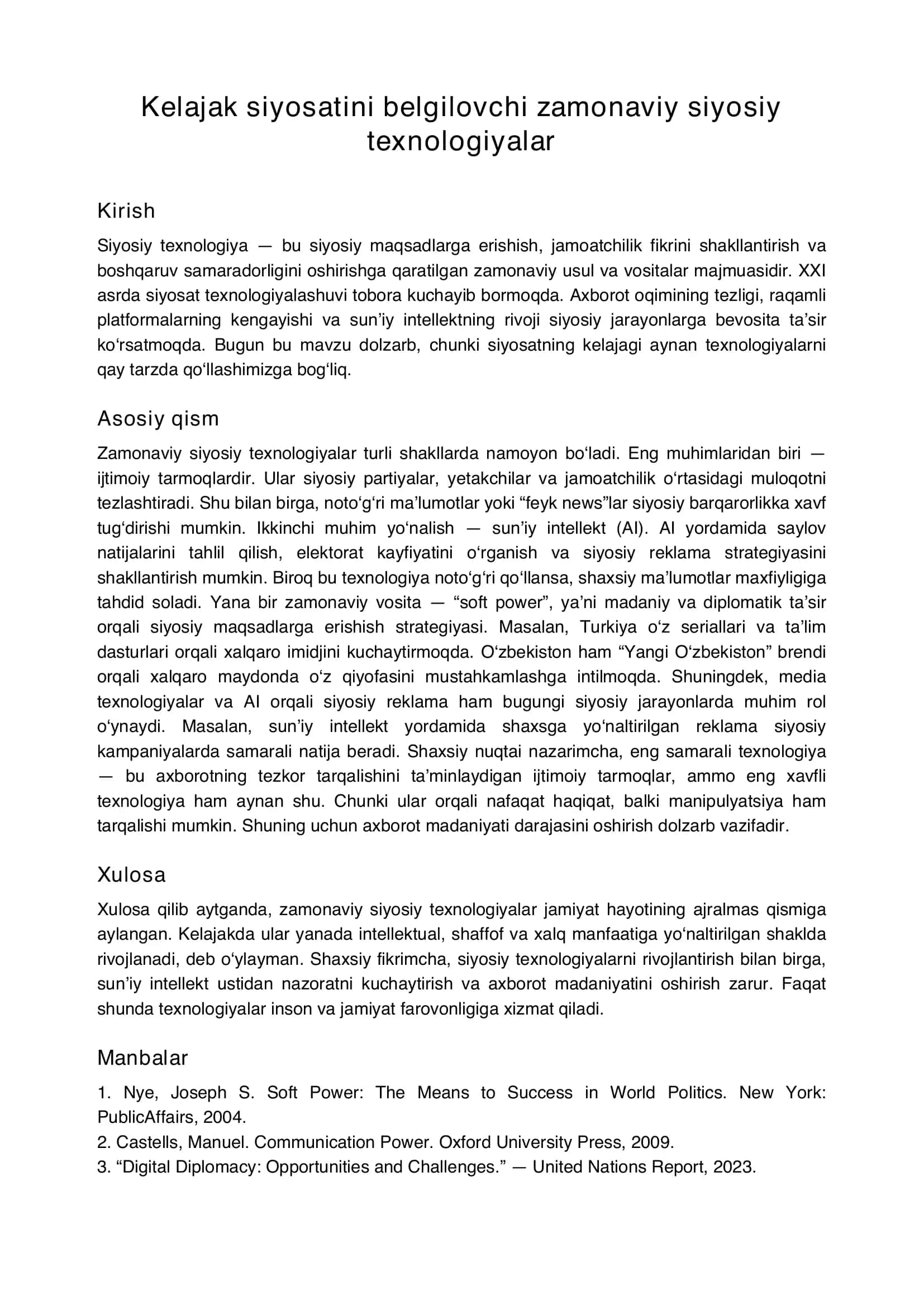 Zamonaviy siyosiy texnologiyalar