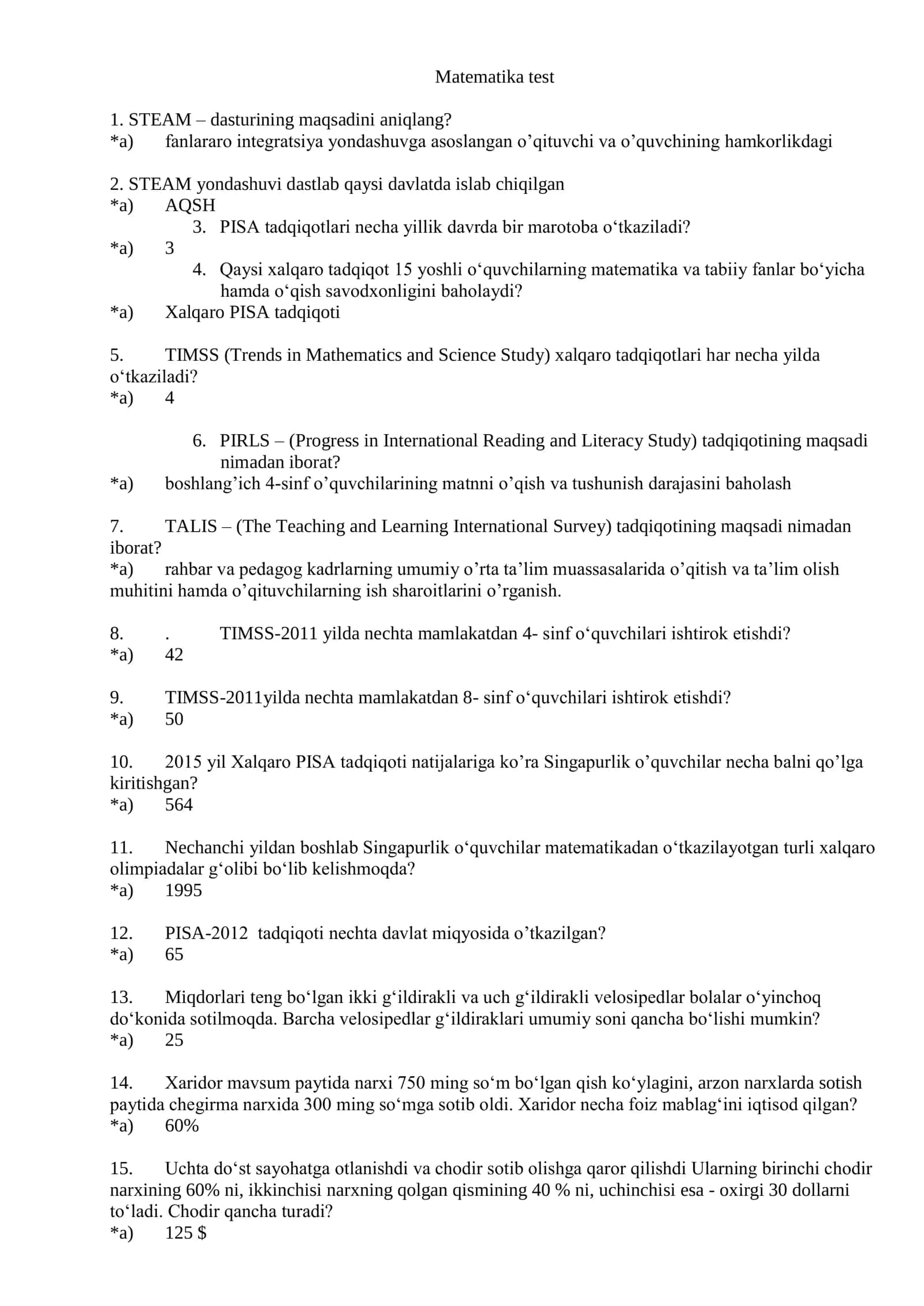 Matematika test