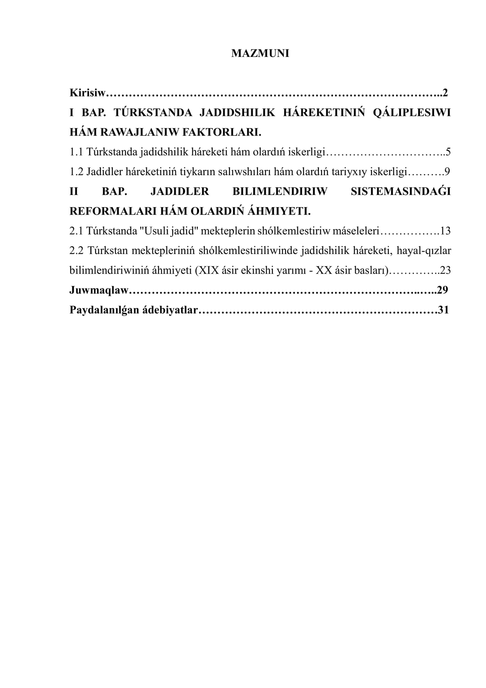JADIDLER BILIMLENDIRIW SISTEMASINDAǴI REFORMALARI HÁM OLARDIŃ ÁHMIYETI