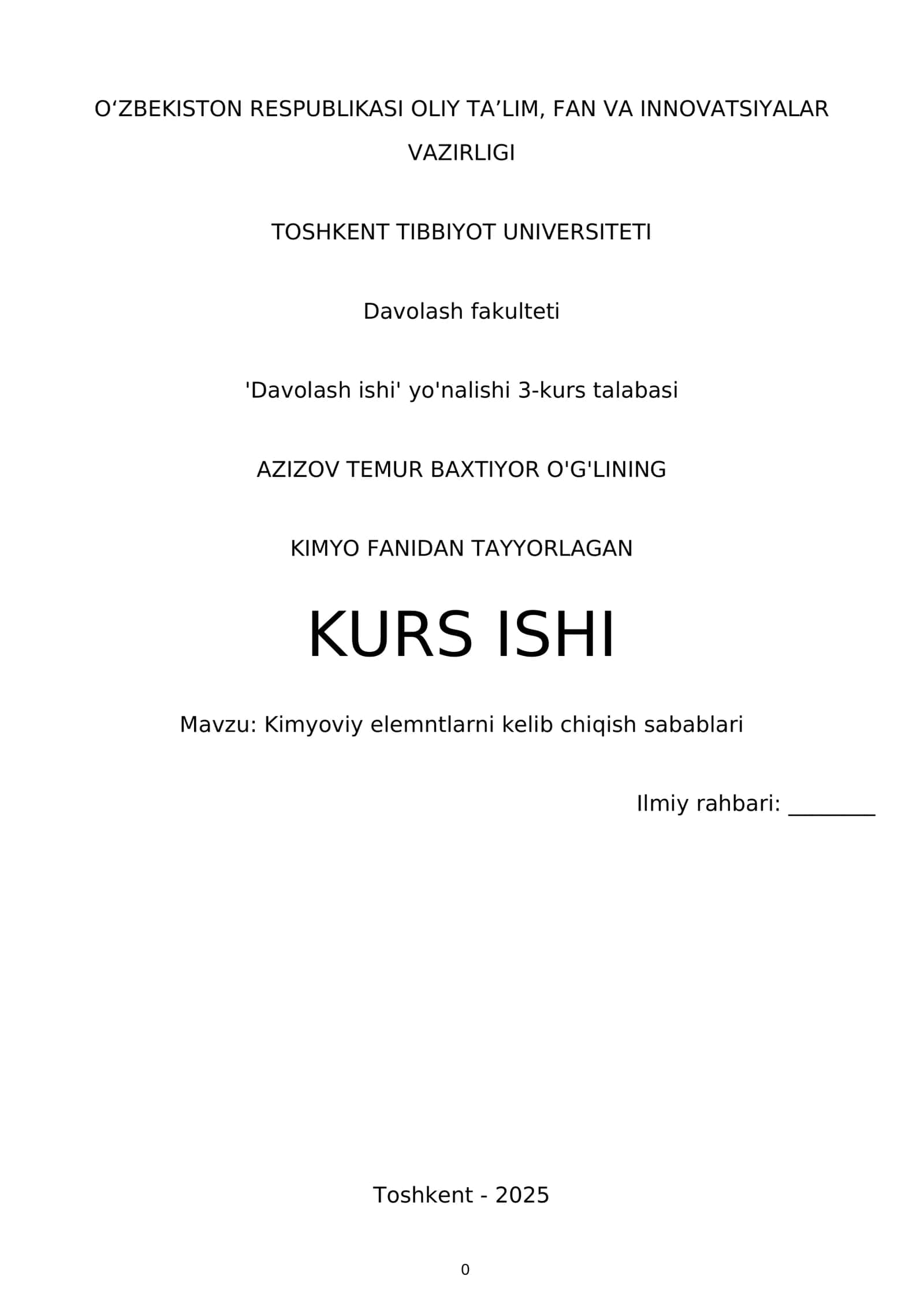 Kimyoviy elementlarni kelib chiqish sabablari