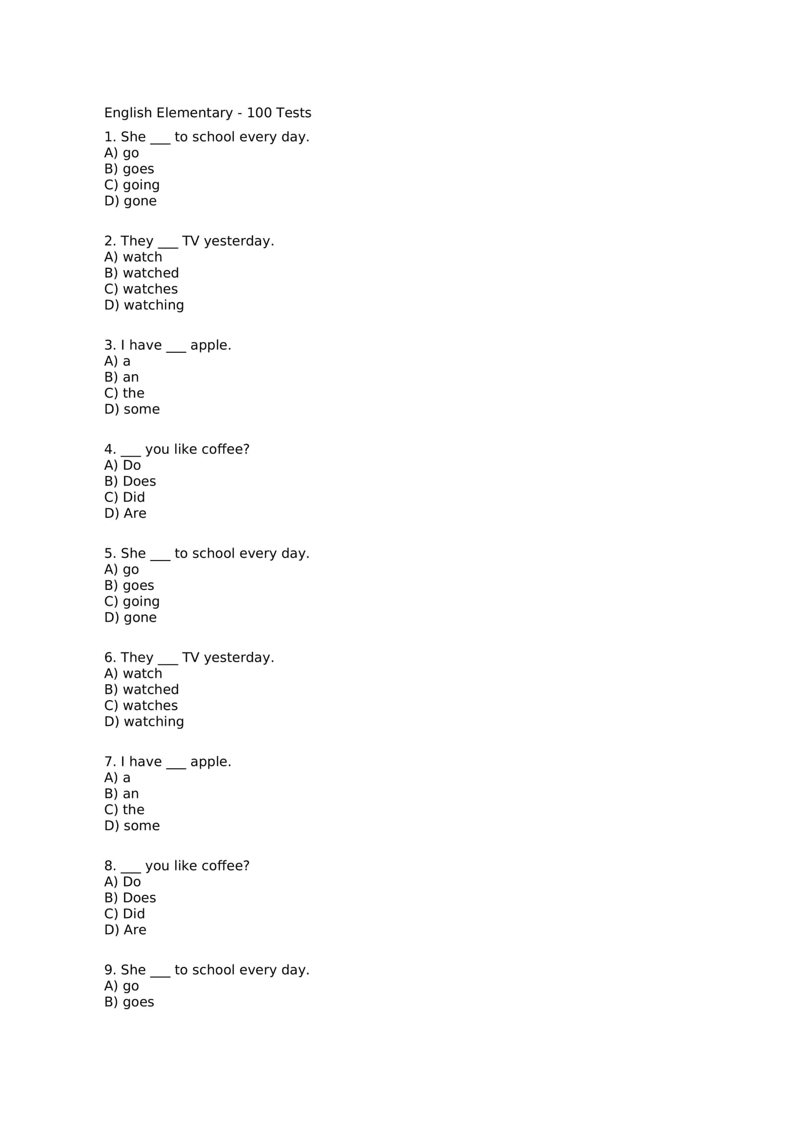 A2 Elementary 100 talik test