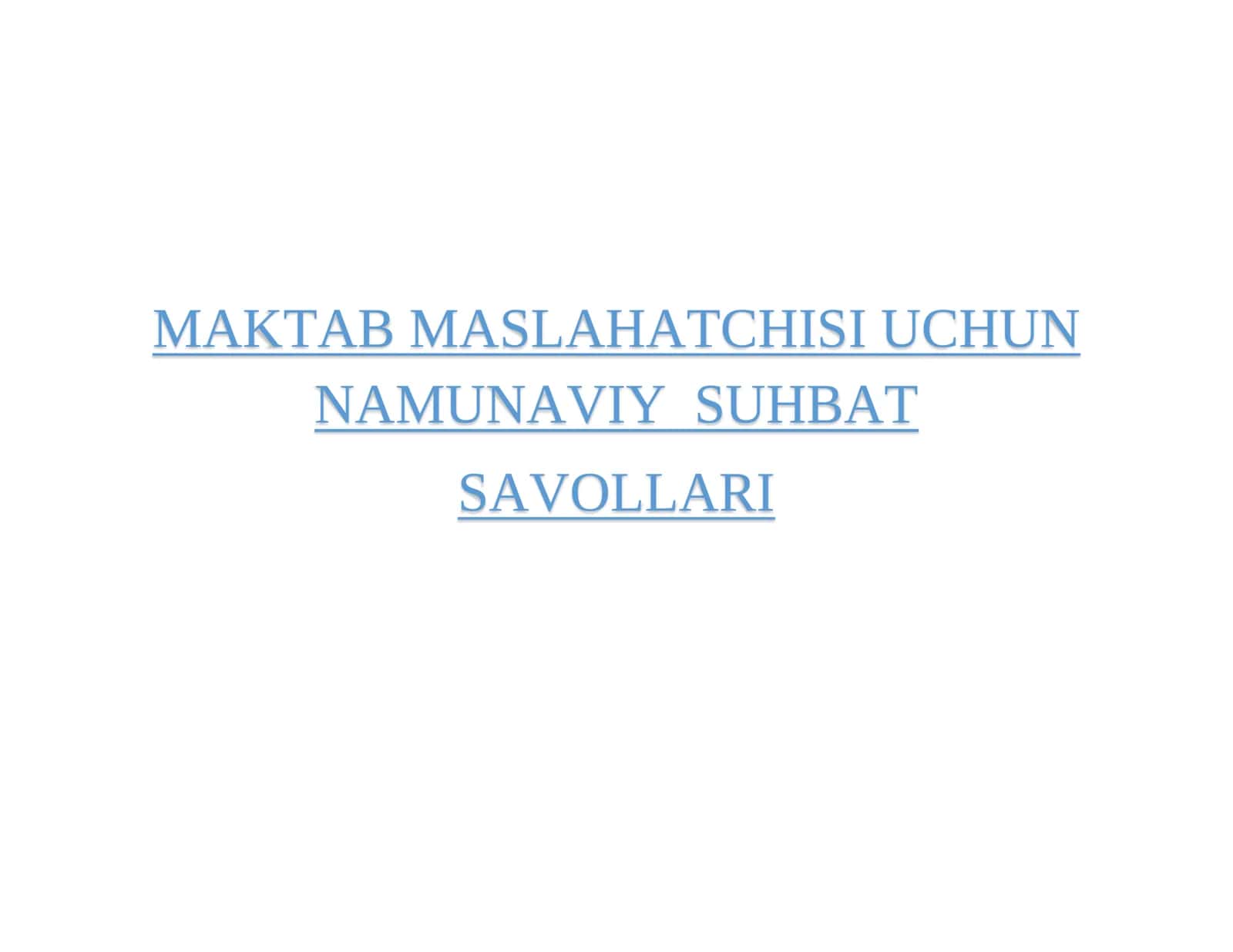 Namunaviy Suhbat Savollari