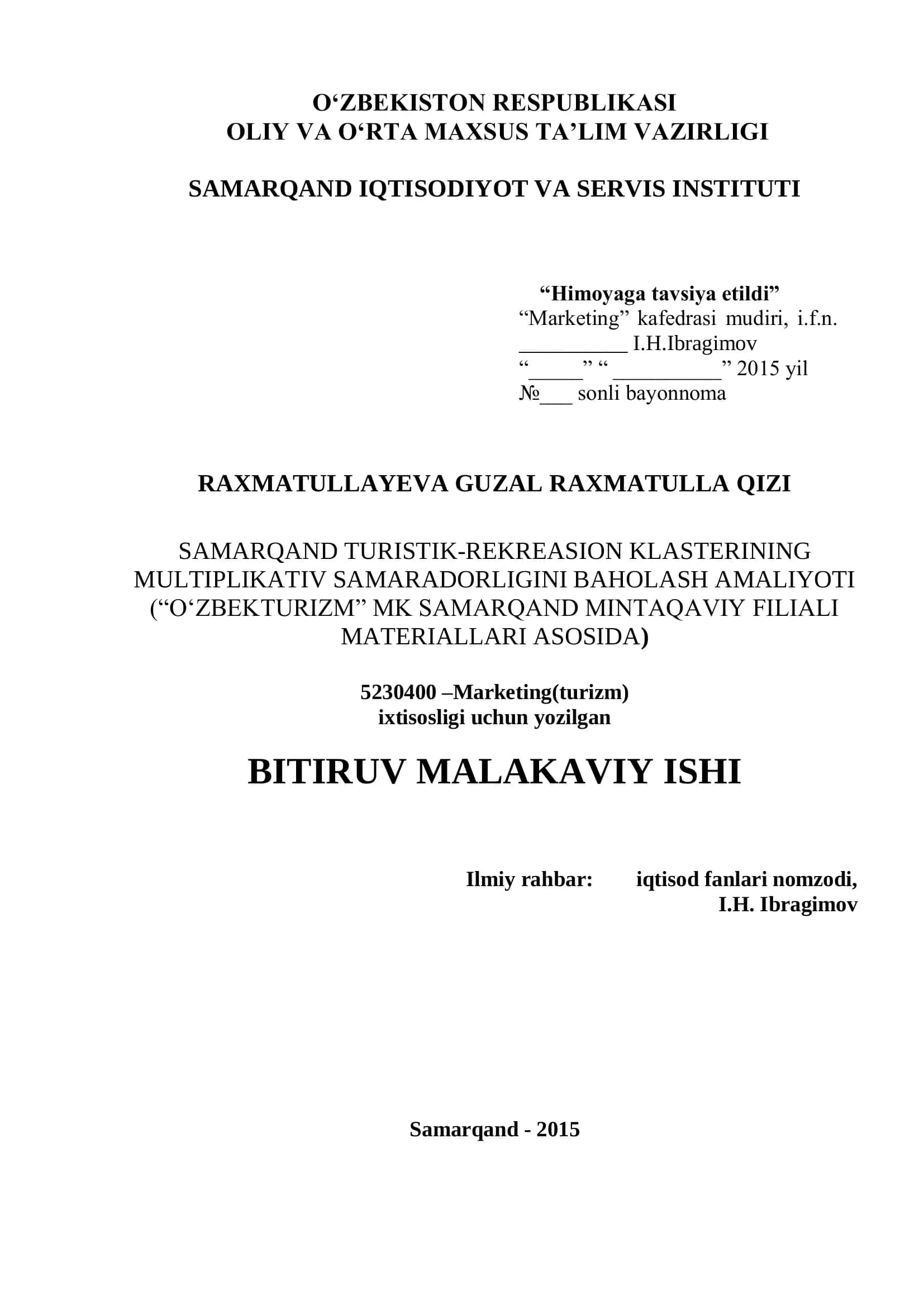 MULTIPLIKATIV SAMARADORLIGINI BAHOLASH AMALIYOTI