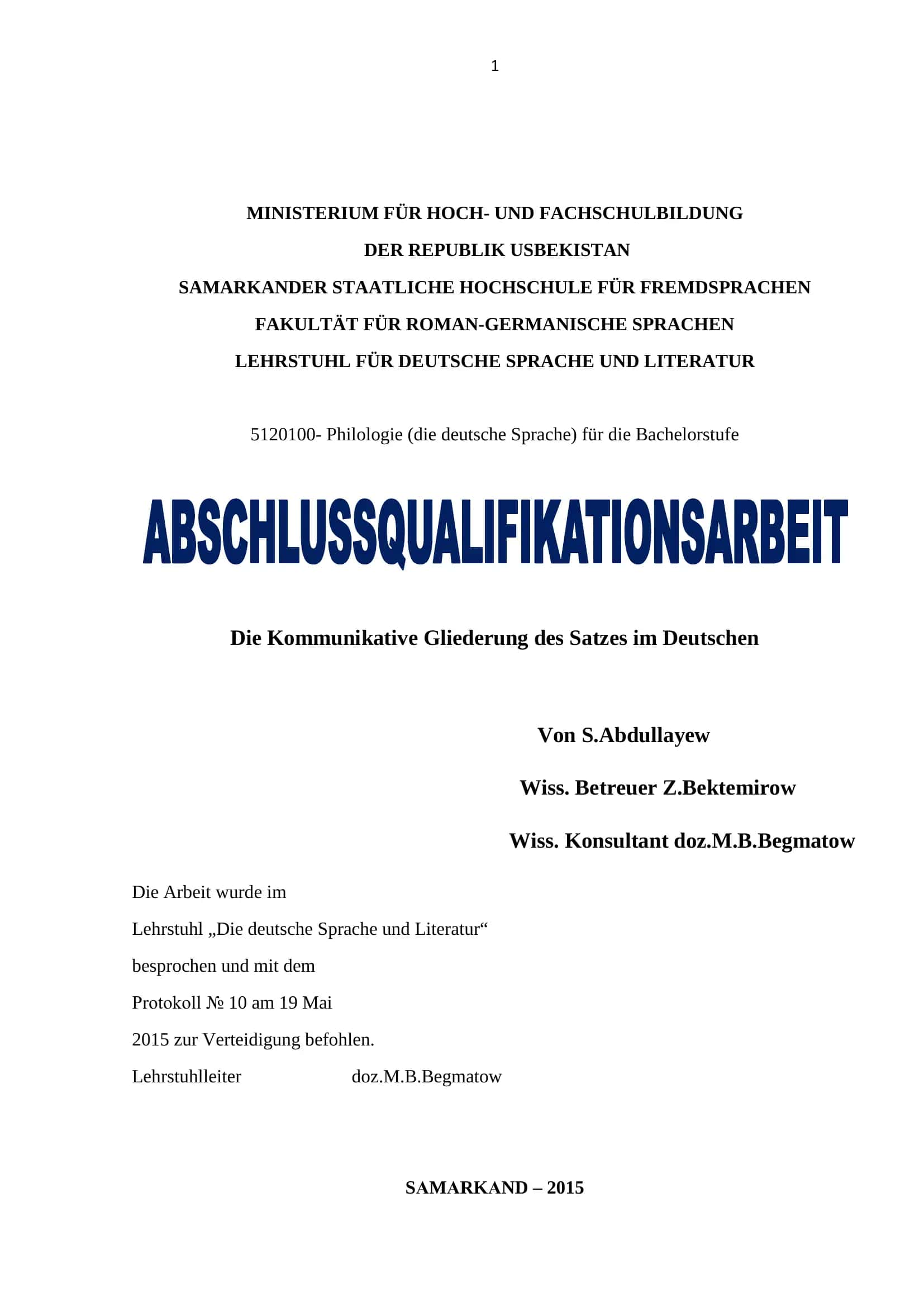 Kommunikative Gliederung des Satzes im Deutschen