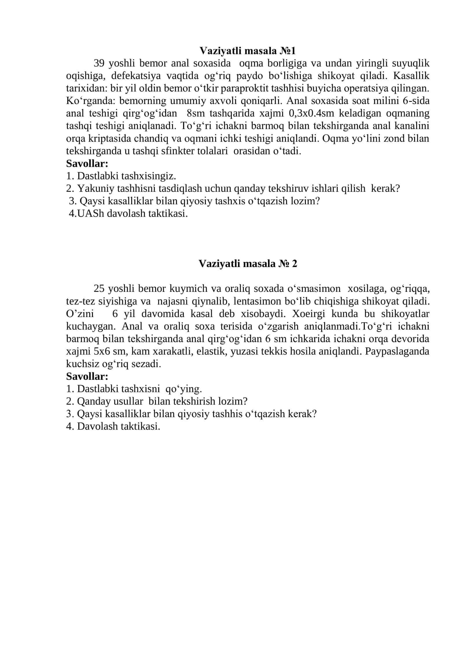 Vaziyatli masala №1