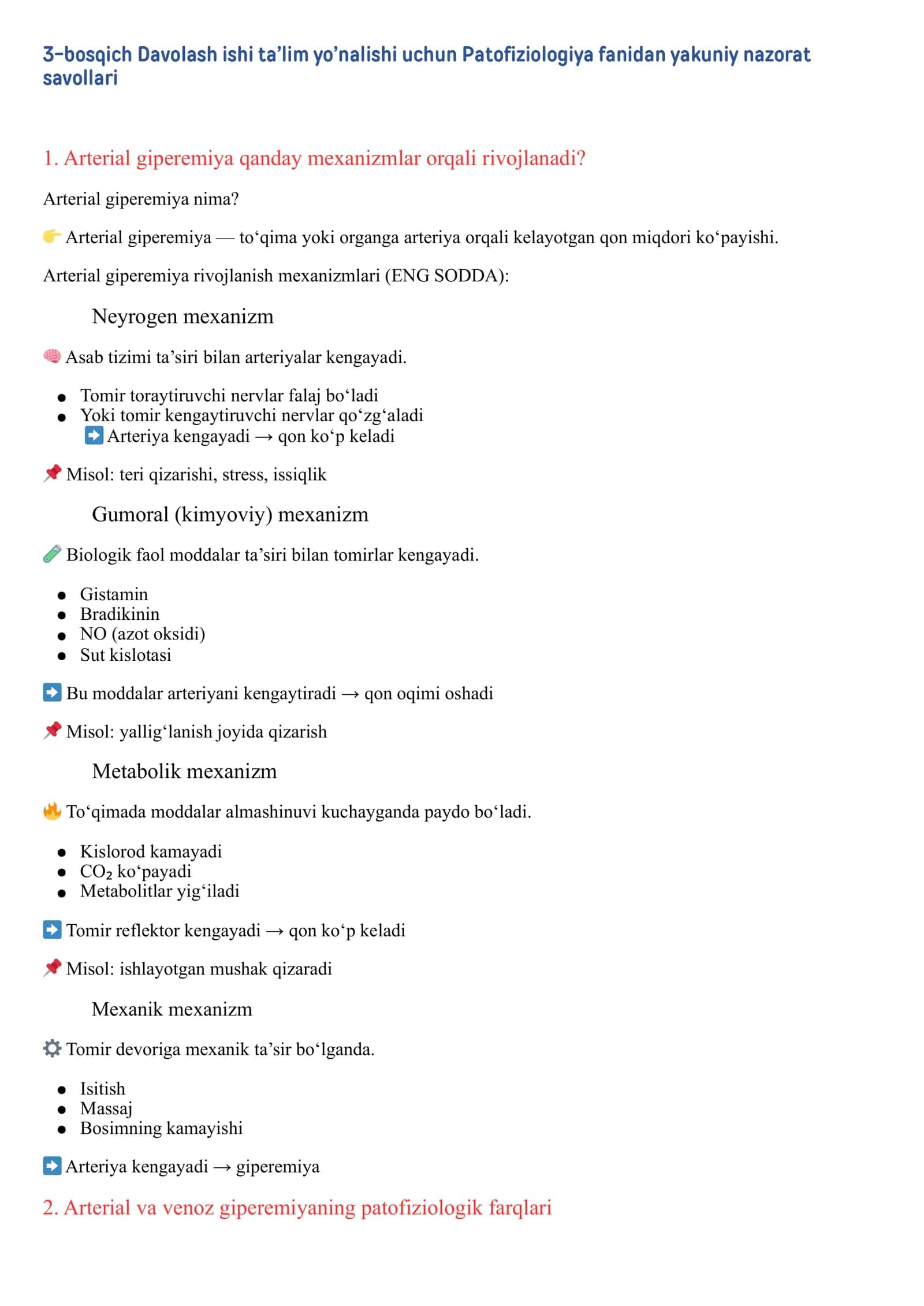 3-bosqich Davolash ishi ta’lim yo’nalishi uchun Patofiziologiya fanidan yakuniy nazorat