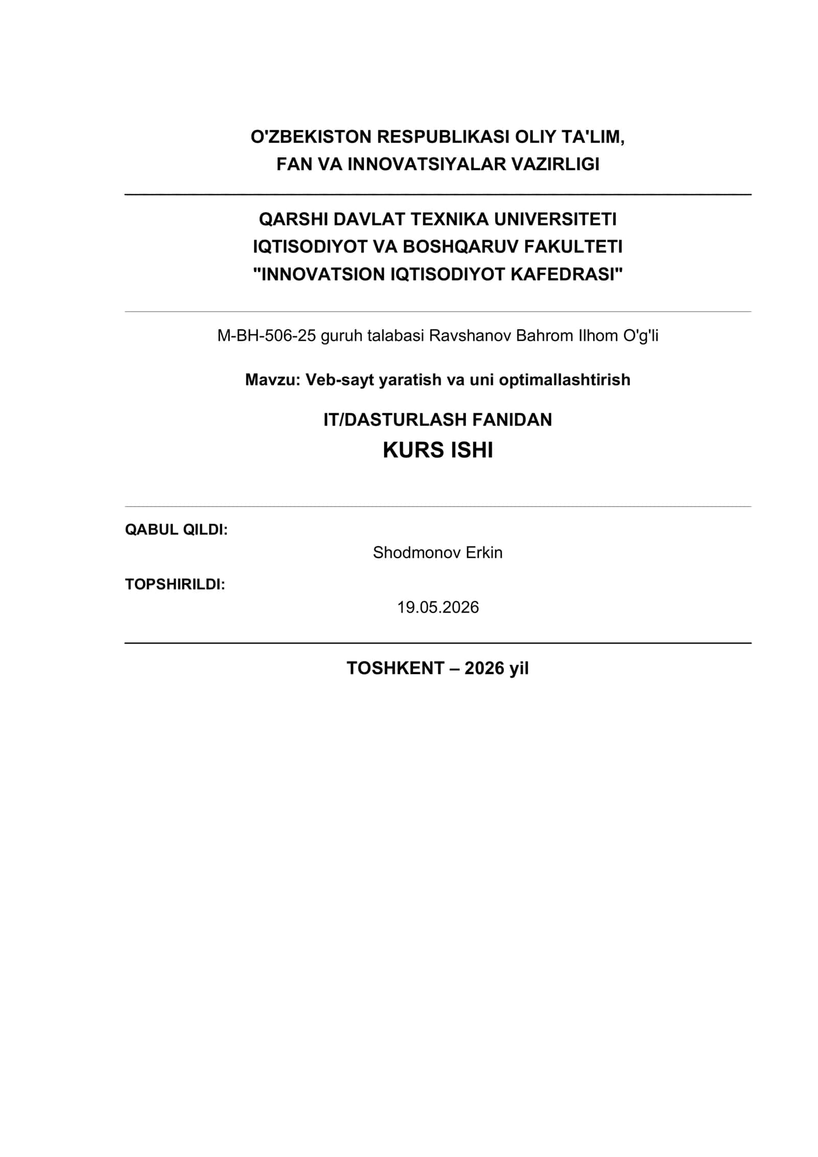 Veb-sayt yaratish va uni optimallashtirish