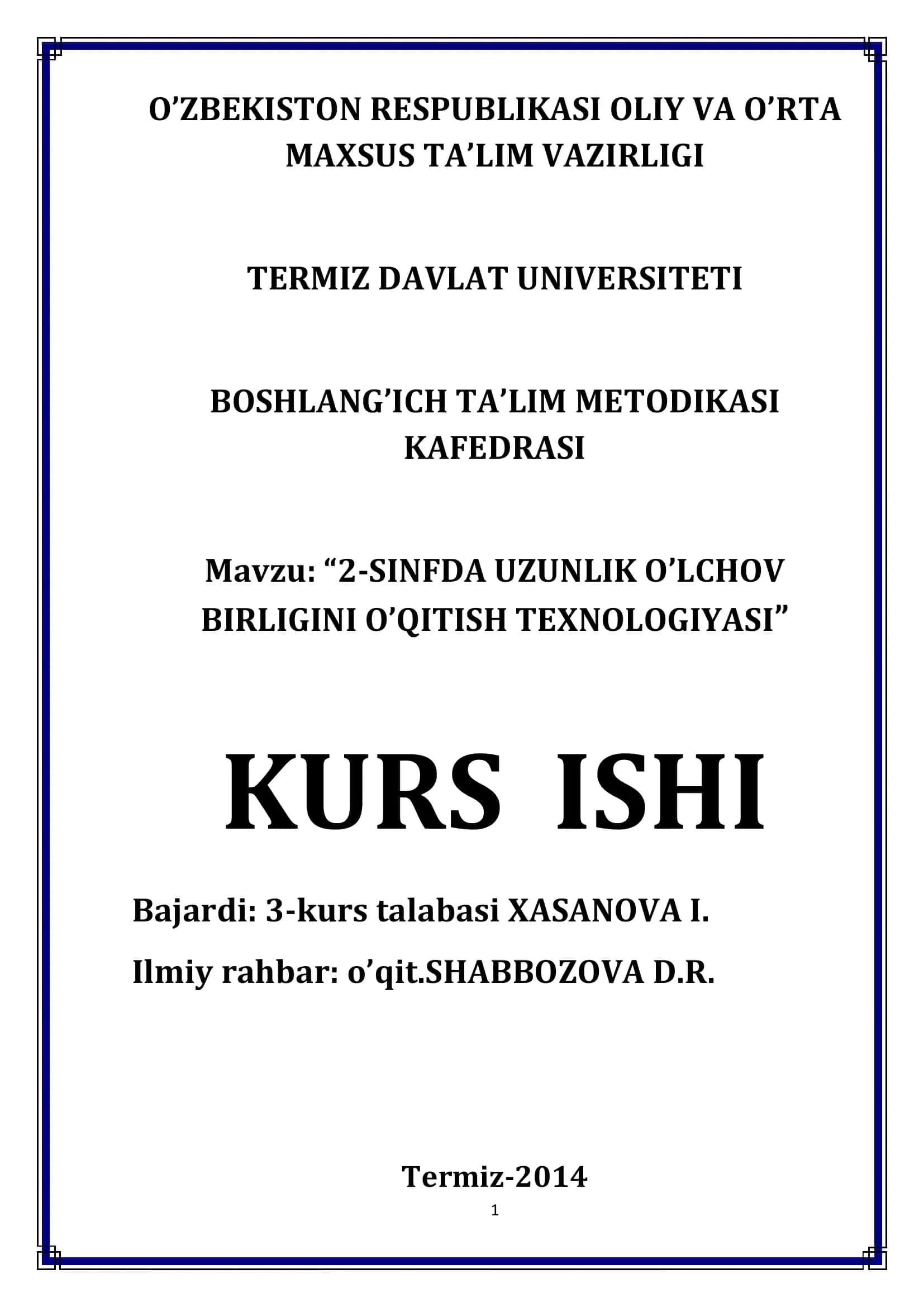 "2-SINFDA UZUNLIK O’LCHOV BIRLIGINI O’QITISH TEXNOLOGIYASI"