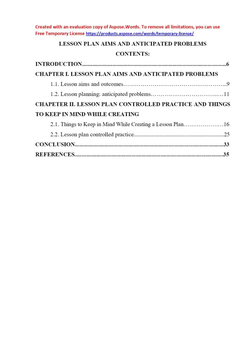 Lesson Plan Aims and Anticipated Problems