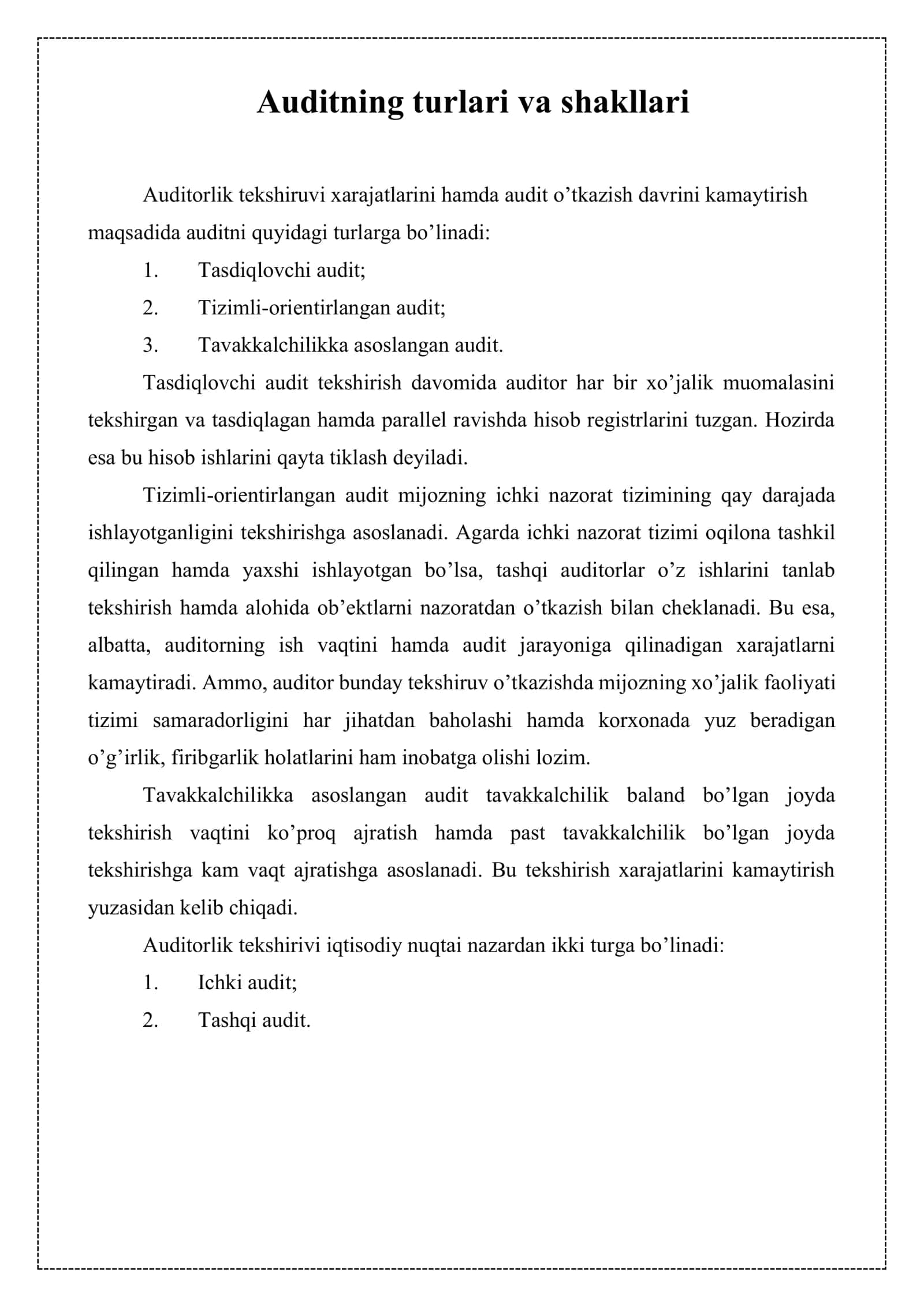 Auditning turlari va shakllari