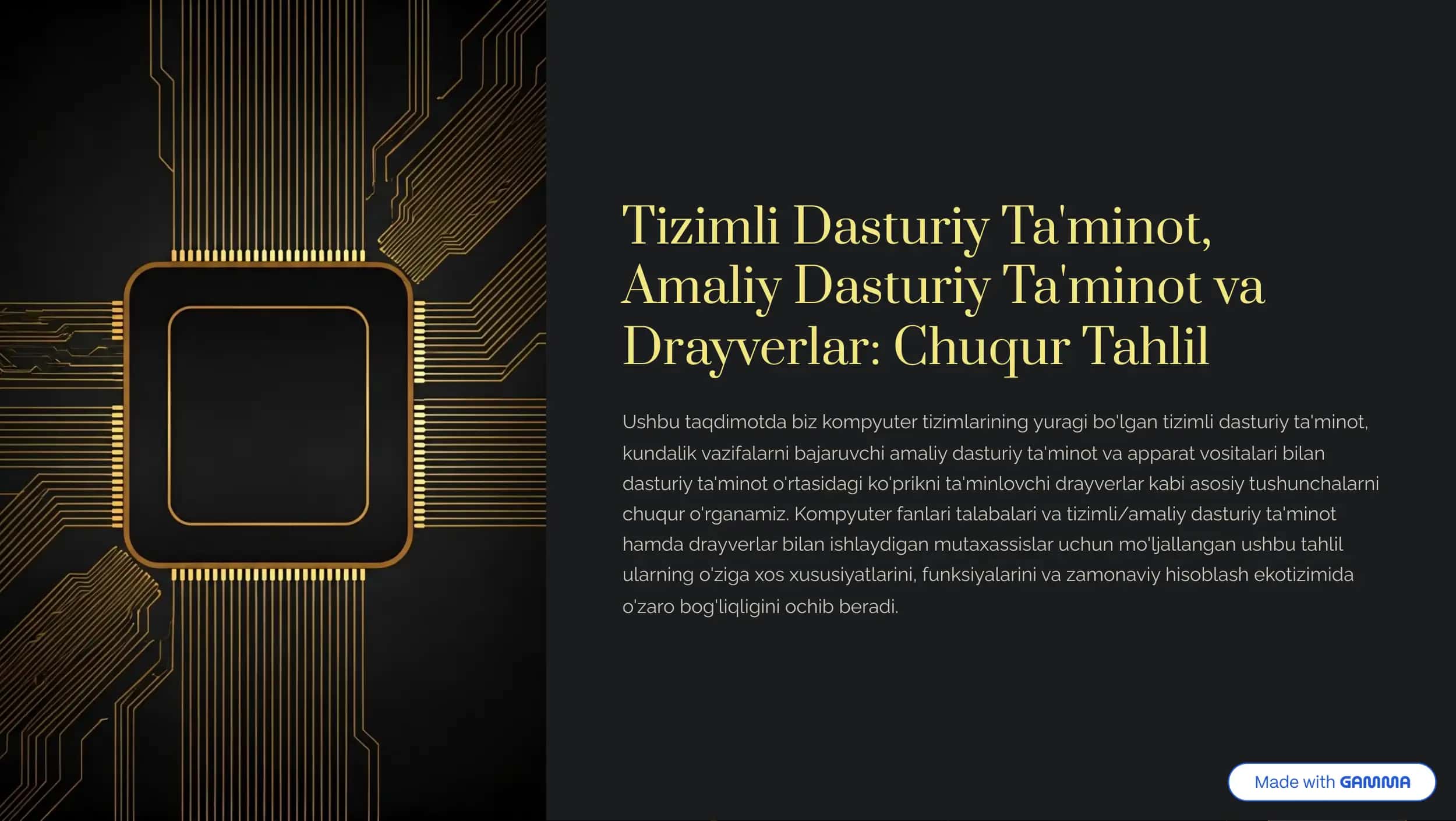 Tizimli Dasturiy Taminot Amaliy Dasturiy Taminot va Drayverlar Chuqur.