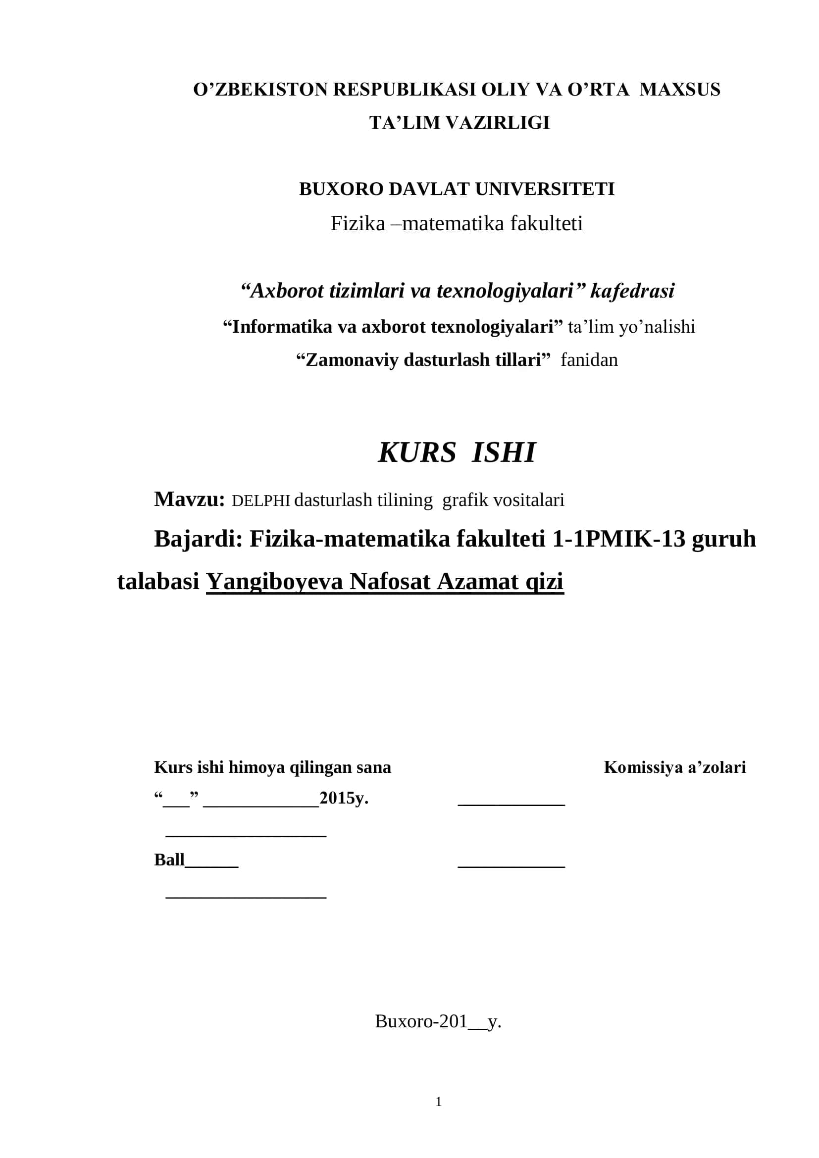 DELPHI dasturlash tilining grafik vositalari
