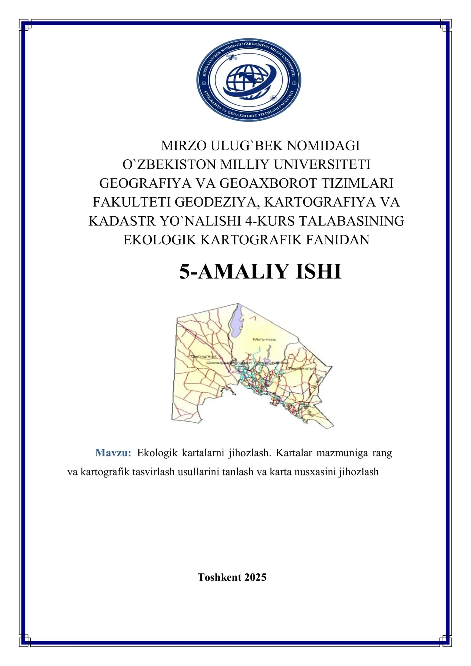 Ekologik kartalarni jihozlash. Kartalar mazmuniga rang va.kartografik tasvirlash usullarini tanlash va karta nusxasini jihozlash