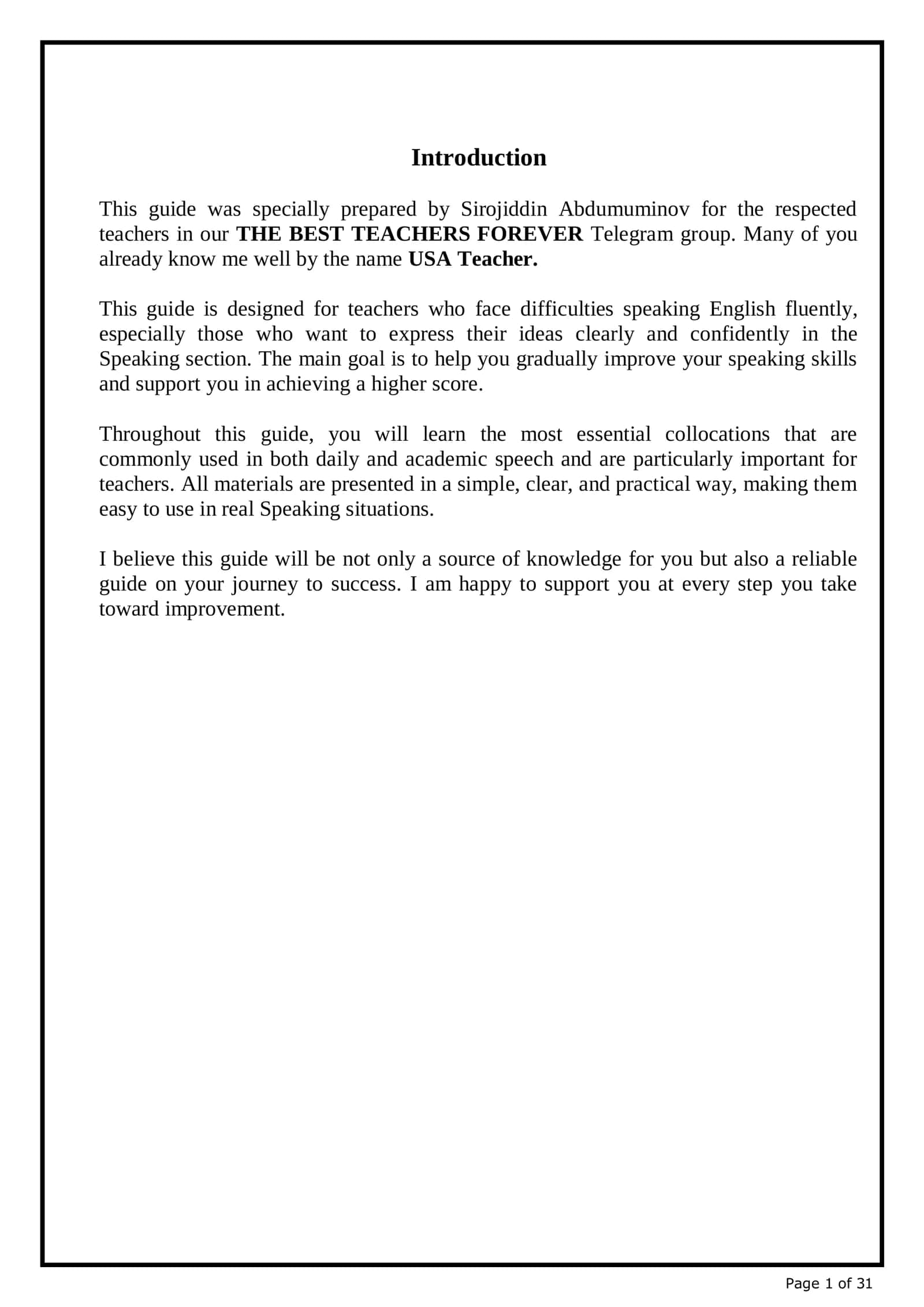 Speaking Section Guide for English Teachers