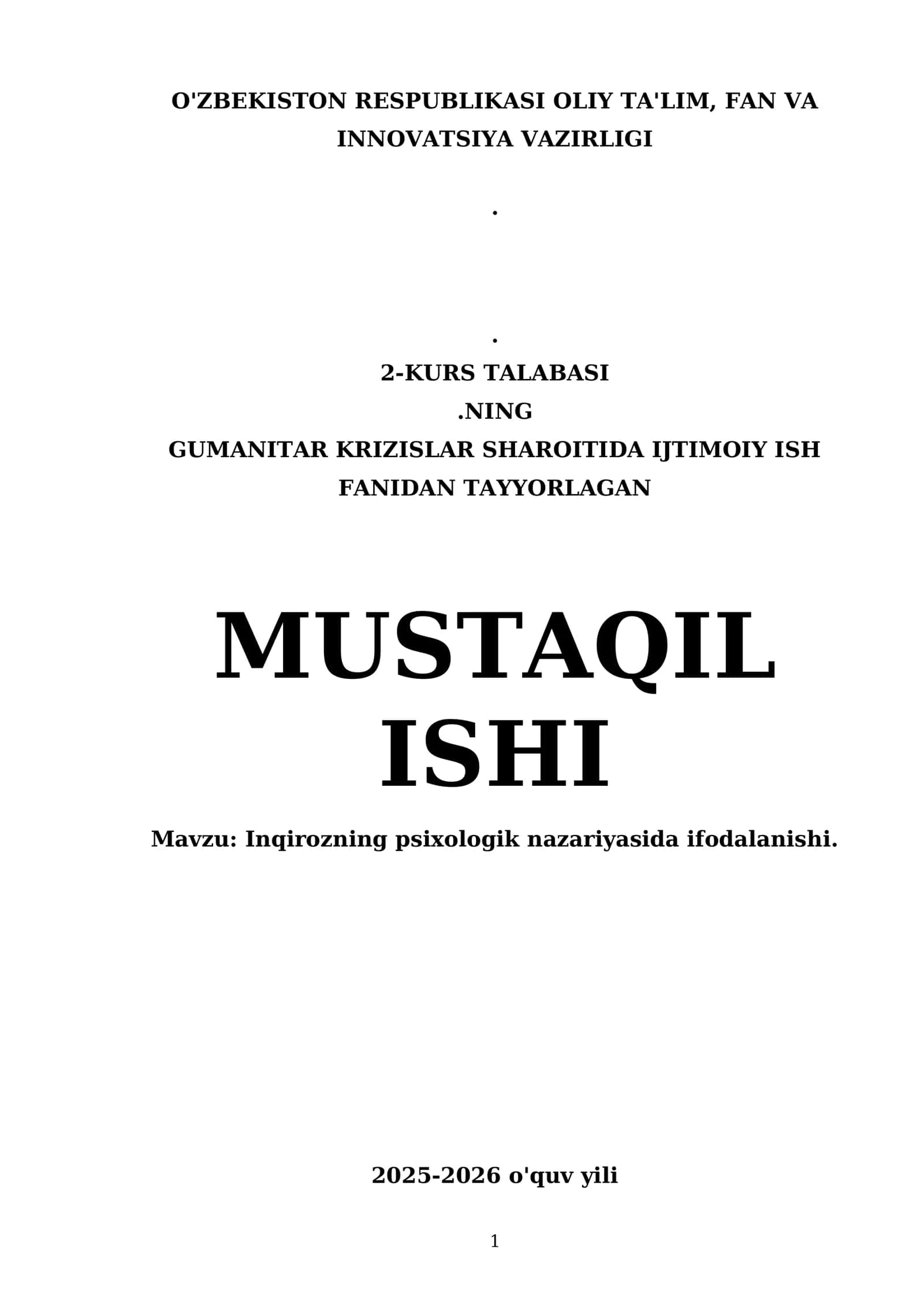 Inqirozning Psixologik Nazariyasida Ifodalanishi