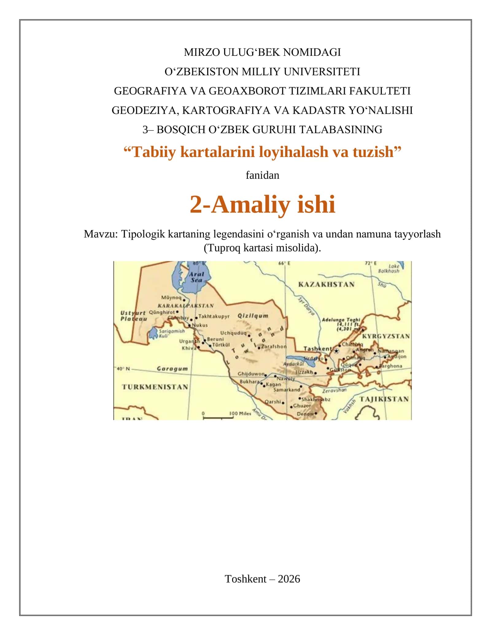 Tipologik kartaning legendasini o‘rganish va undan namuna tayyorlash  (Tuproq kartasi misolida).