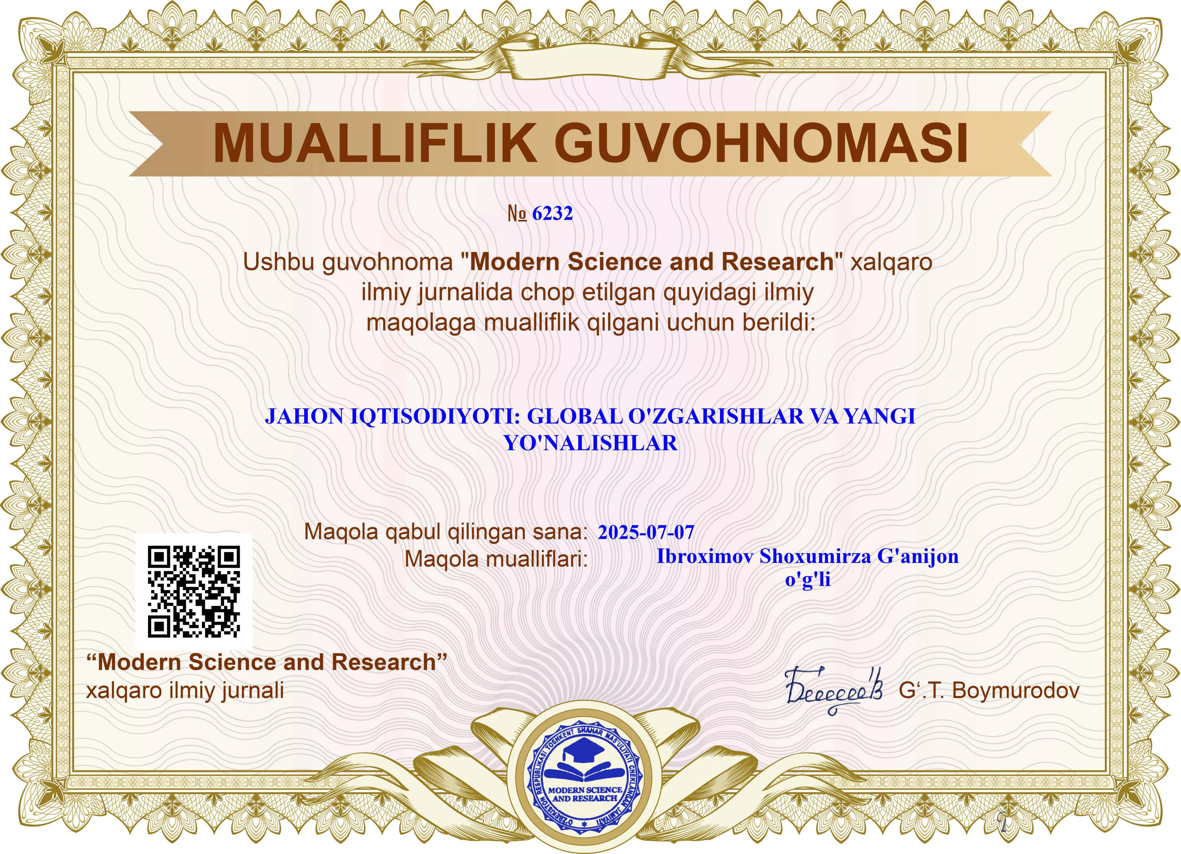 MUALLIFLIK GUVOHNOMASI