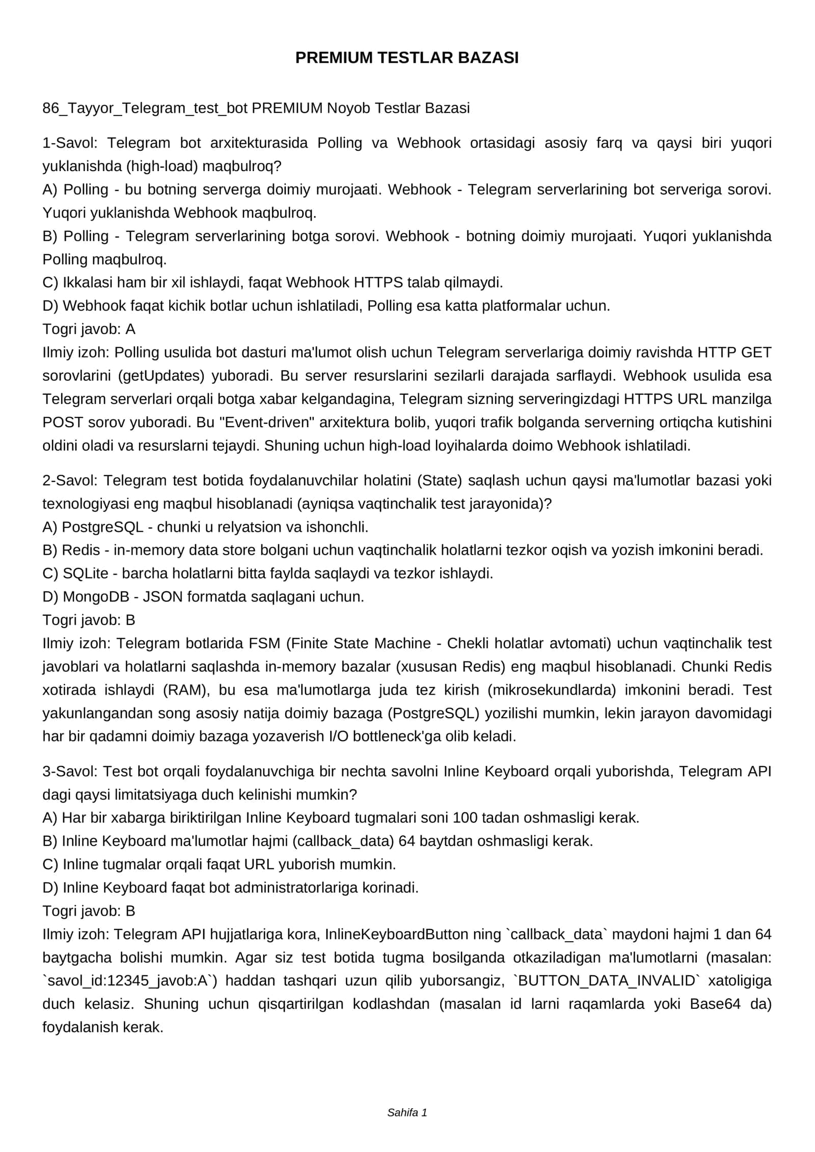 86_Tayyor_Telegram_test_bot PREMIUM Noyob Testlar Bazasi