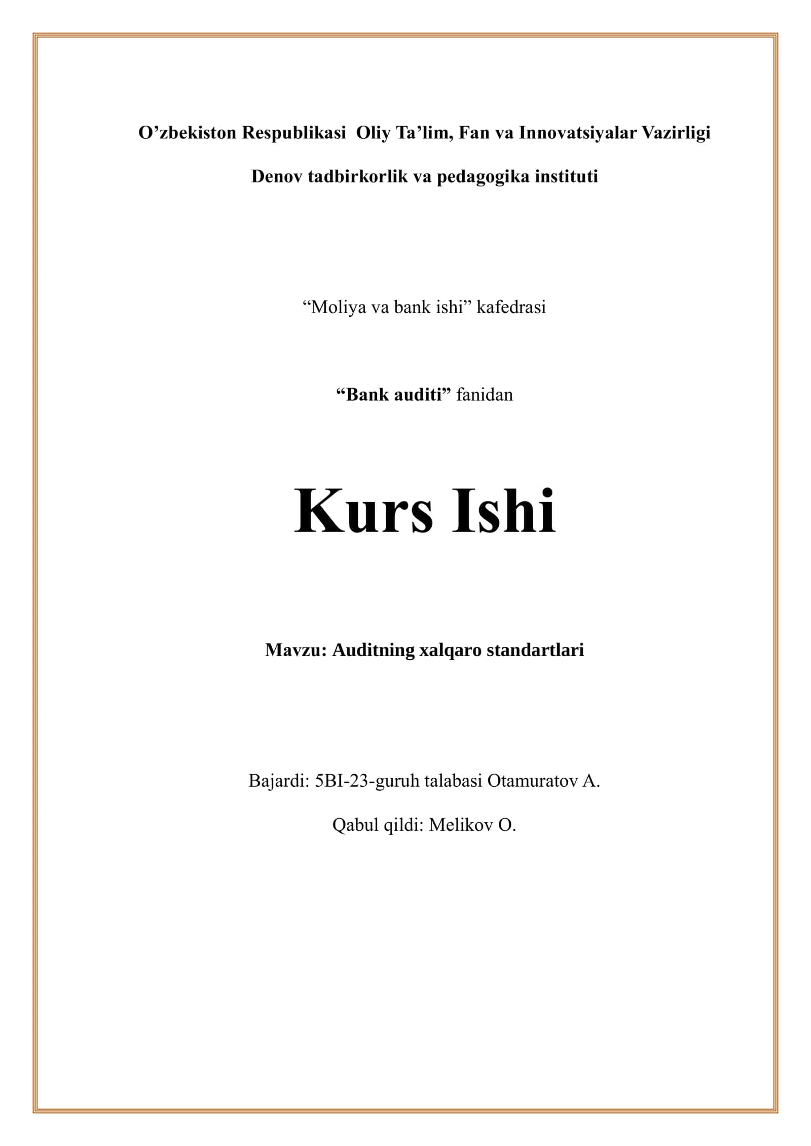 Auditning xalqaro standartlari Bank auditi