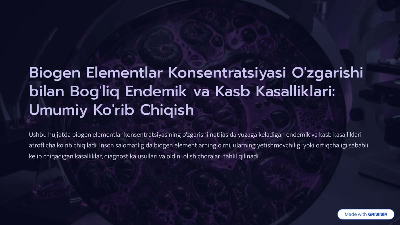 Biogen Elementlar Konsentratsiyasi O'zgarishi bilan Bog'liq Endemik va Kasb Kasalliklari: Umumiy Ko'rib Chiqish
