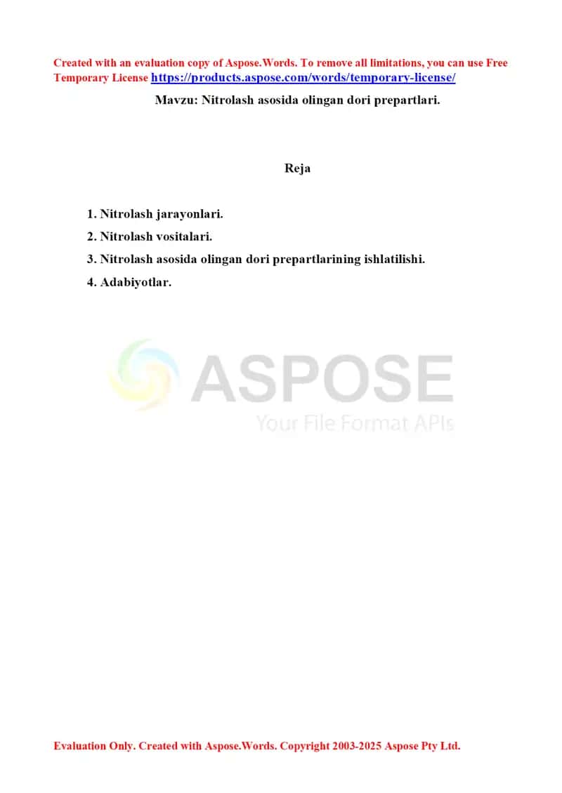7. Nitrolash asosida olingan dori prepartlari. Referat 4 bet.