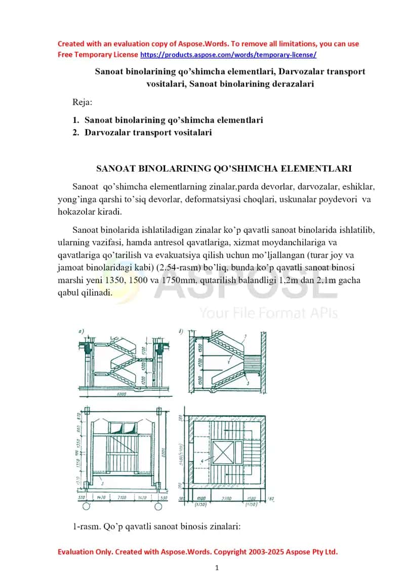 Sanoat binolarining qo’shimcha elementlari