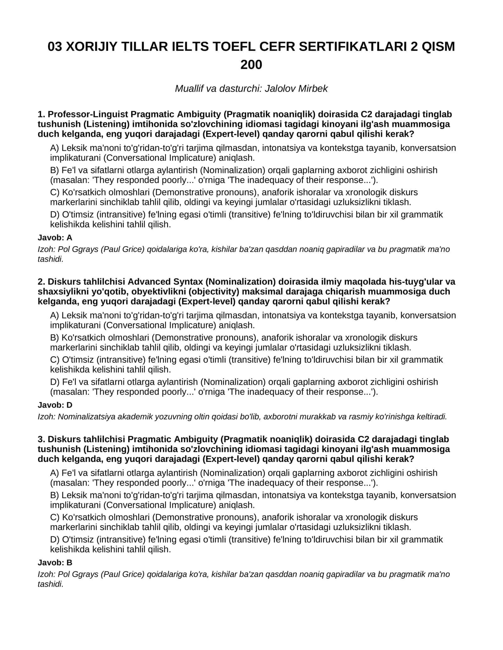 XORIJIY TILLAR IELTS TOEFL CEFR SERTIFIKATLARI 2 QISM