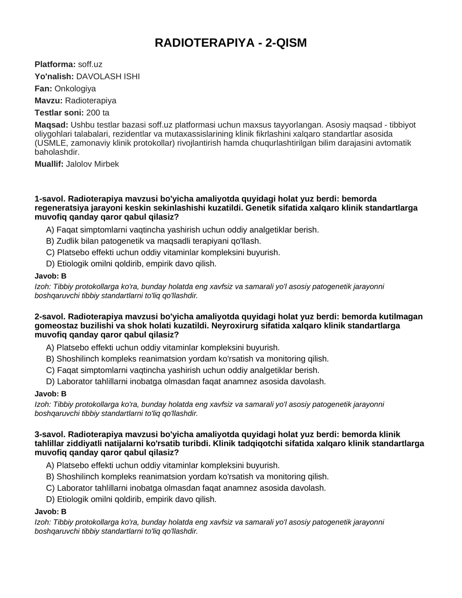 RADIOTERAPIYA - 2-QISM