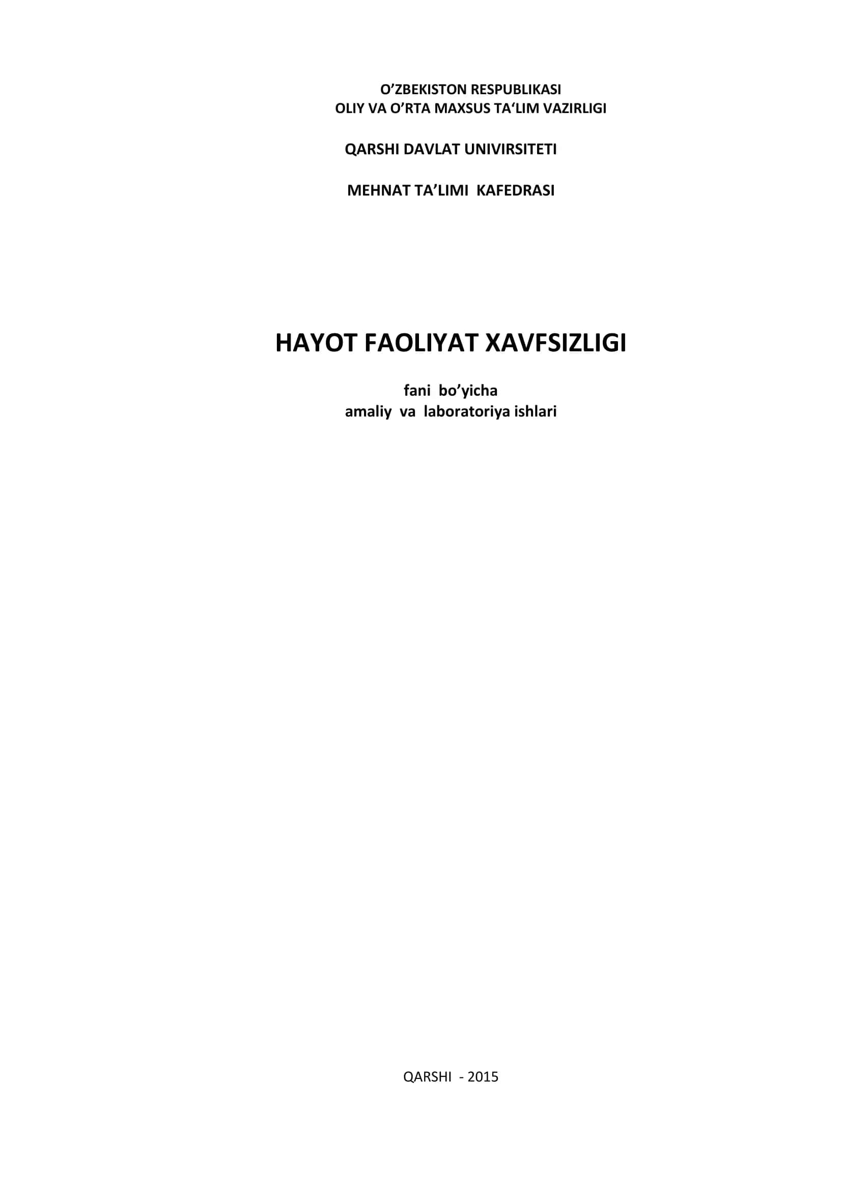 Hayot Faoliyati Xavfsizligi