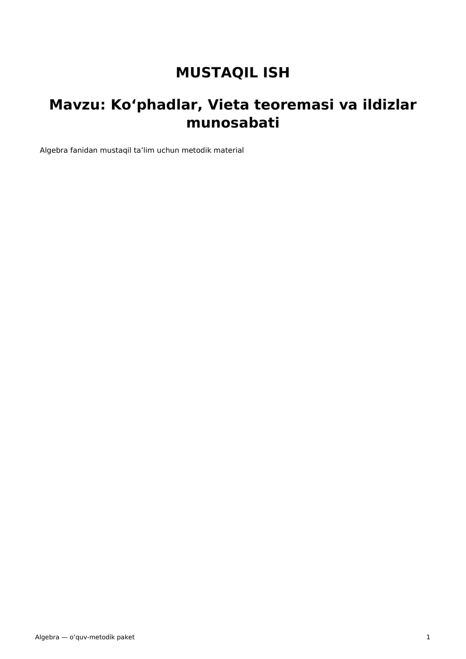 Algebra — o‘quv-metodik paket