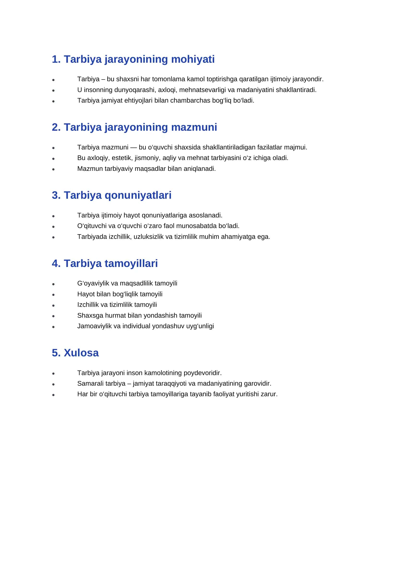 Tarbiya jarayonining mazmuni va mohiyati