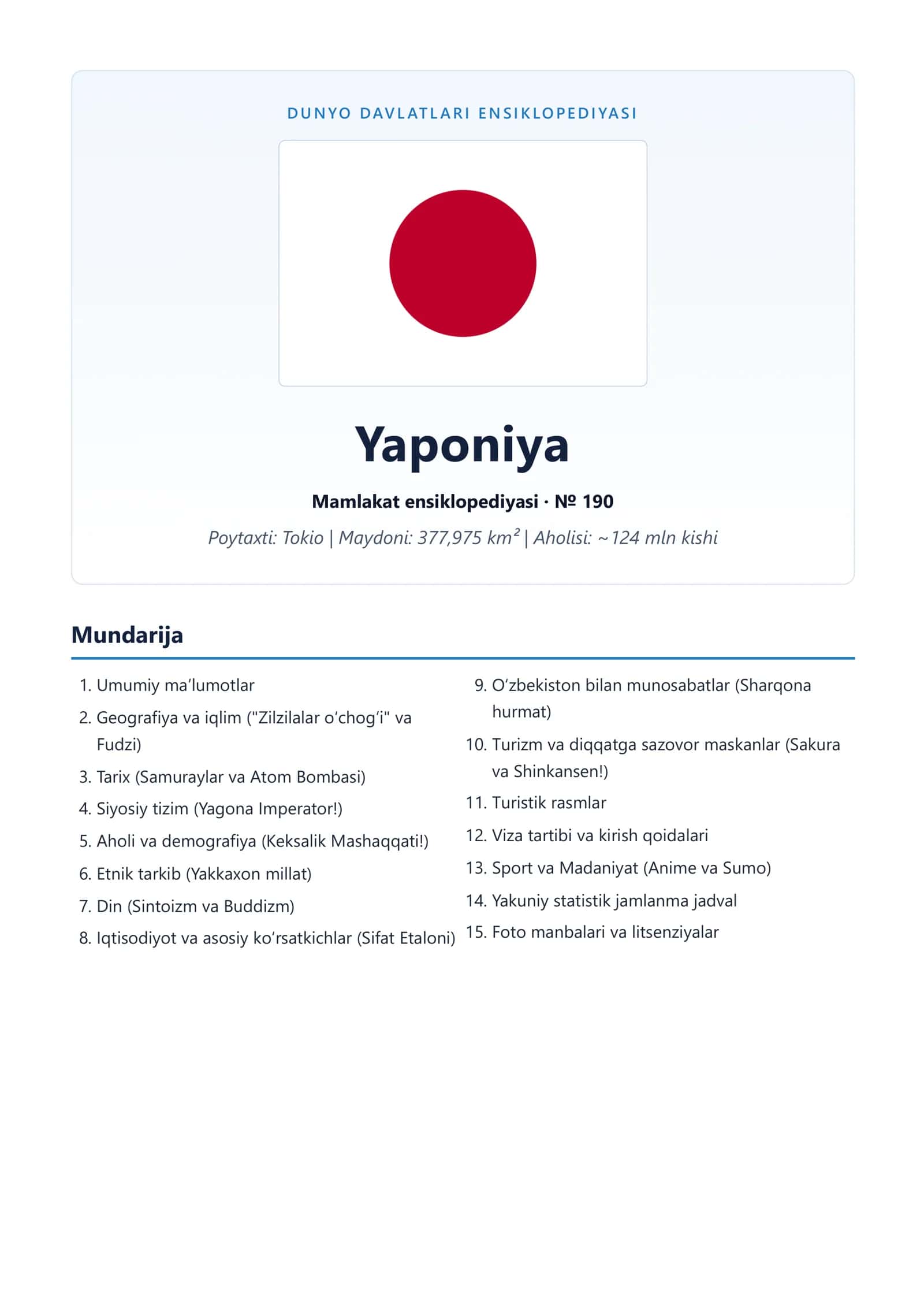 Yaponiya Mamlakat ensiklopediyasi